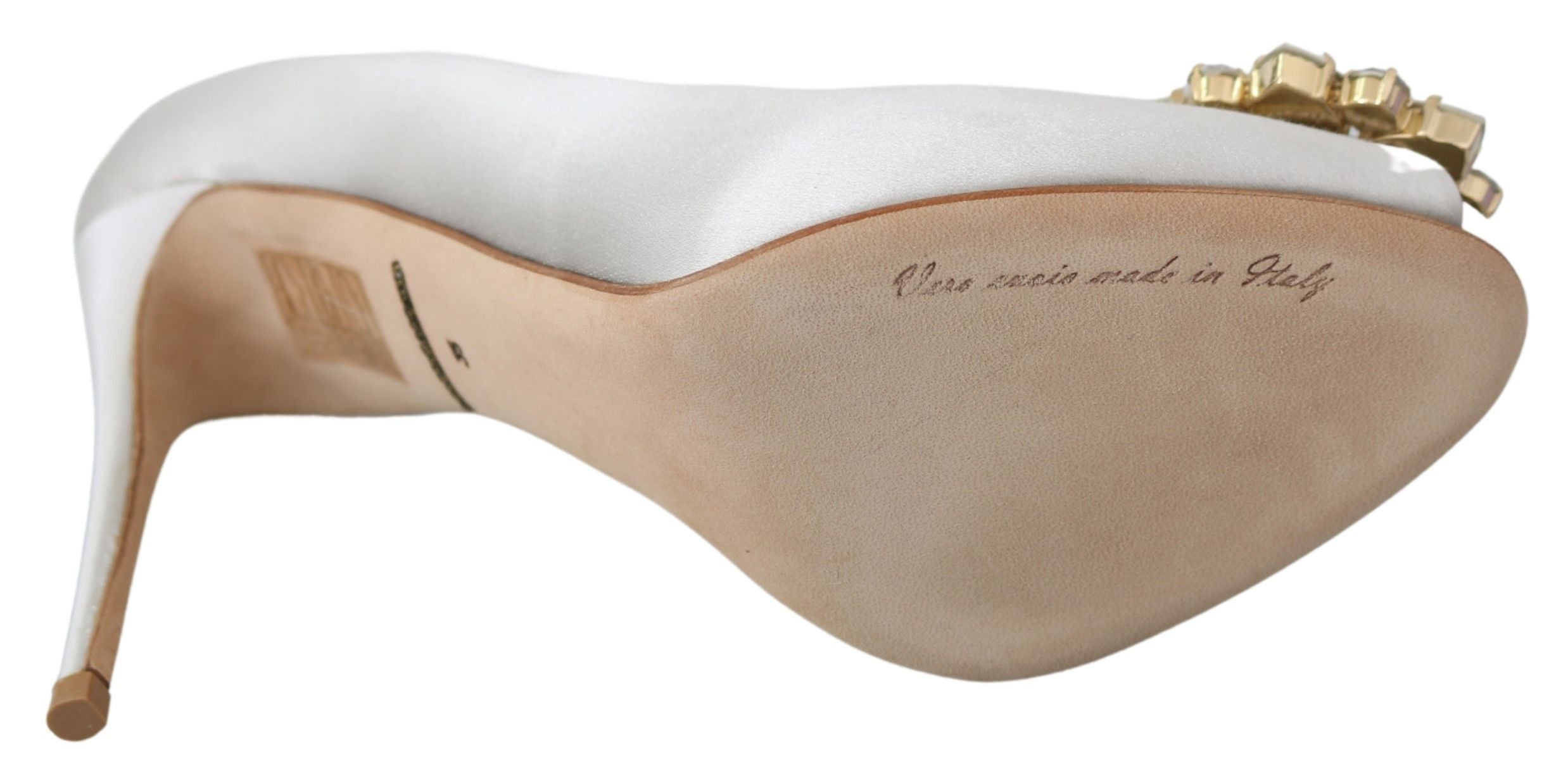 Dolce & Gabbana White Crystals Peep Toe Heels Satin Pumps Shoes Dolce & Gabbana