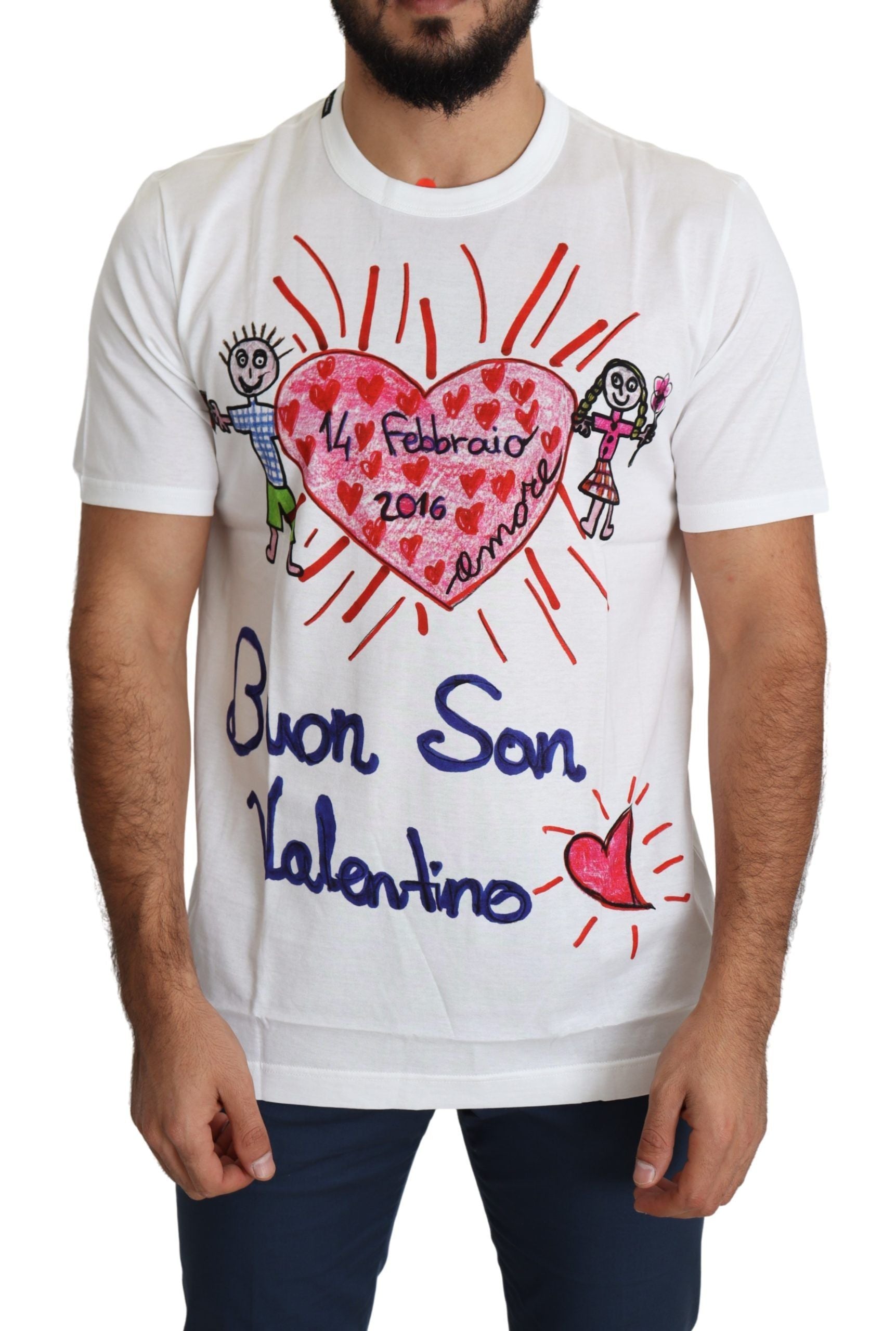 Dolce & Gabbana White Saint Valentine Hearts Print Men  T-shirt Dolce & Gabbana
