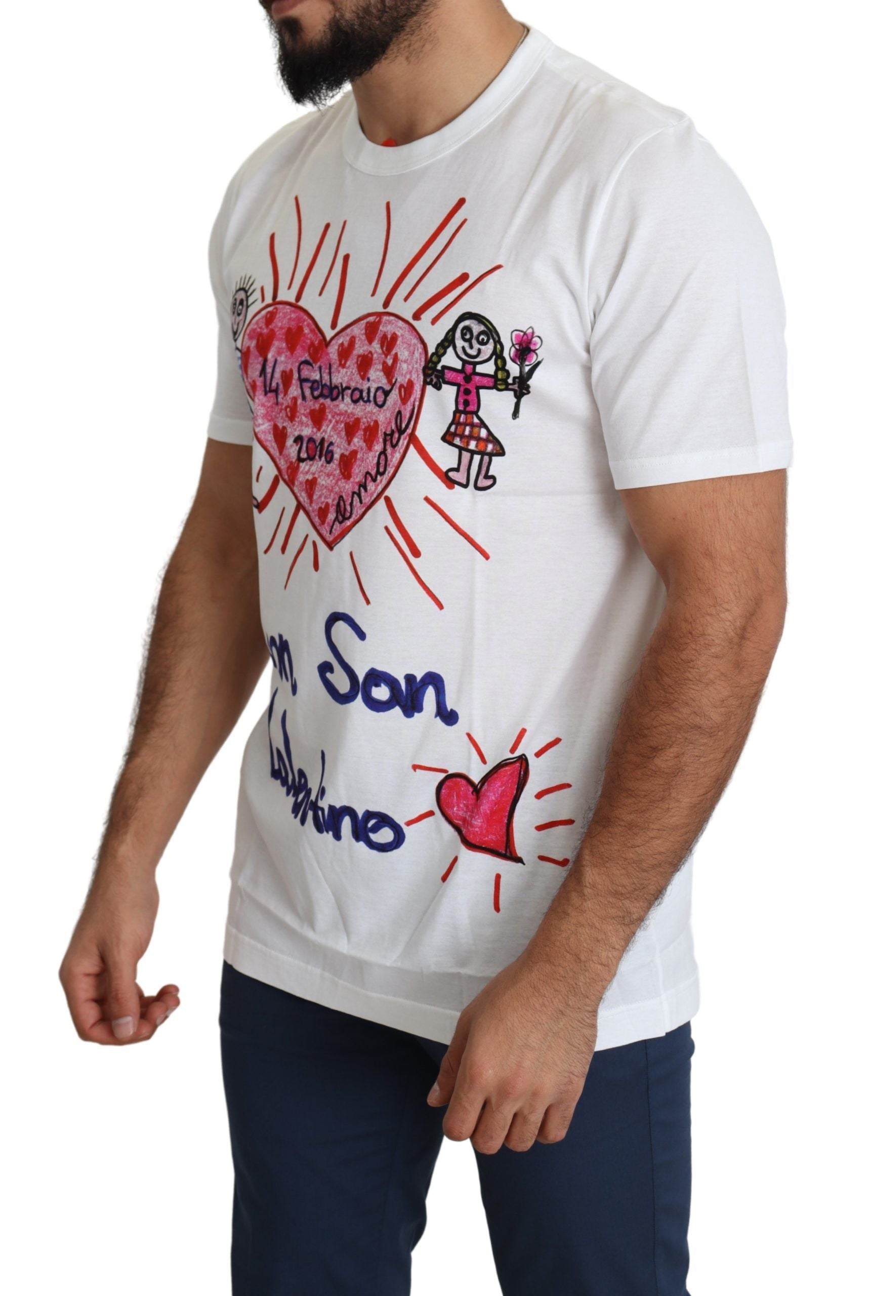 Dolce & Gabbana White Saint Valentine Hearts Print Men  T-shirt Dolce & Gabbana