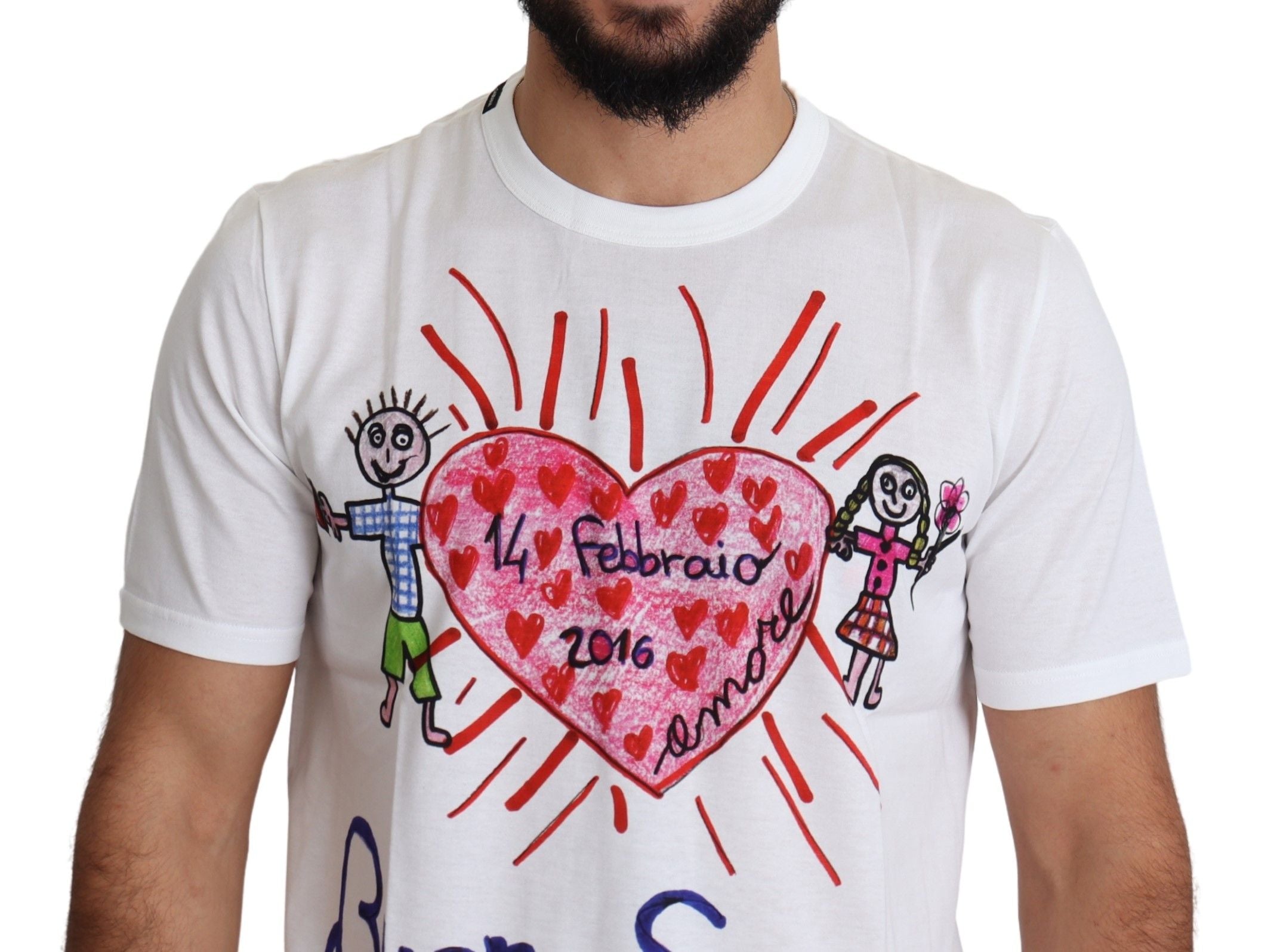 Dolce & Gabbana White Saint Valentine Hearts Print Men  T-shirt Dolce & Gabbana