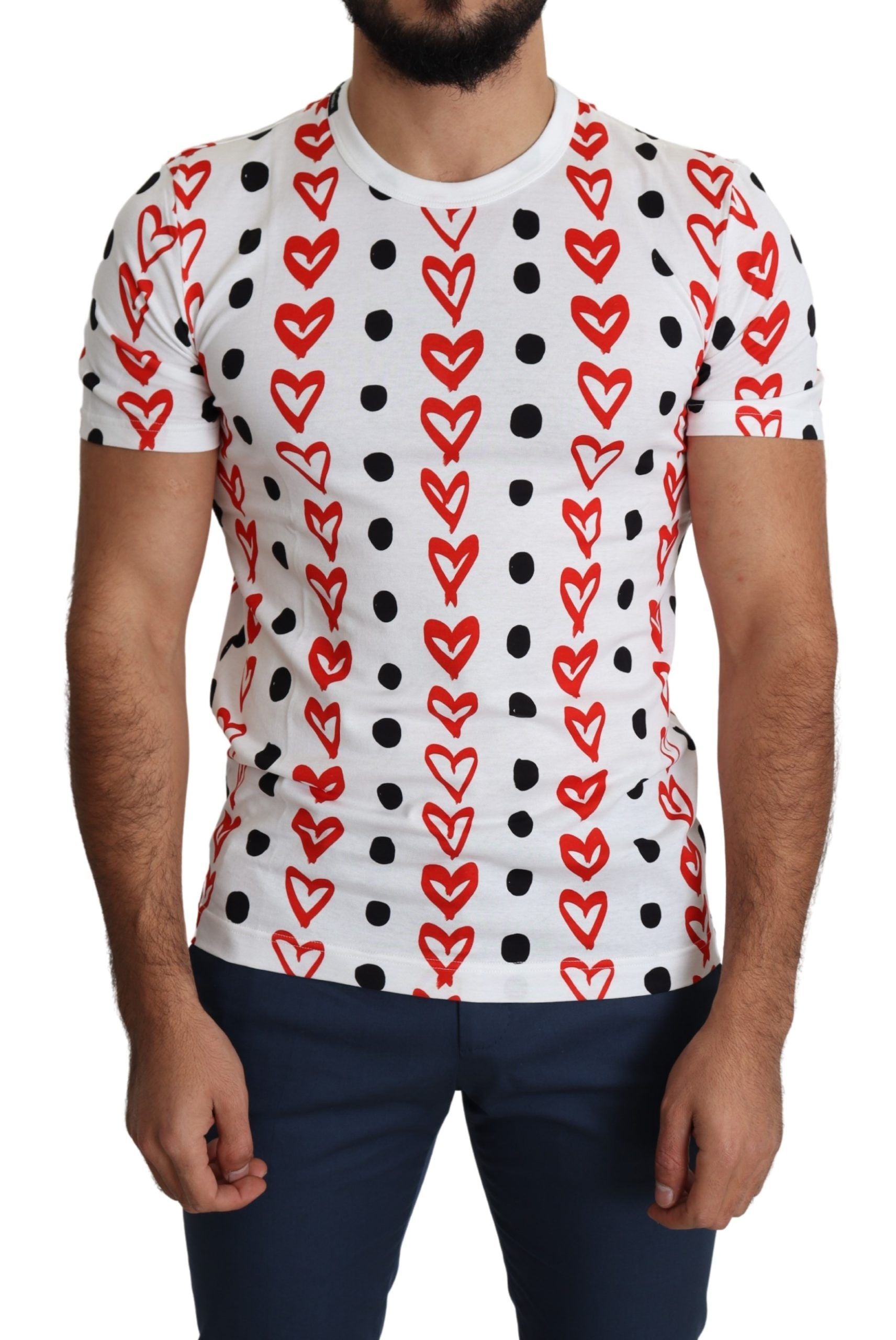 Dolce & Gabbana White Hearts Print  Cotton Men Top T-shirt Dolce & Gabbana
