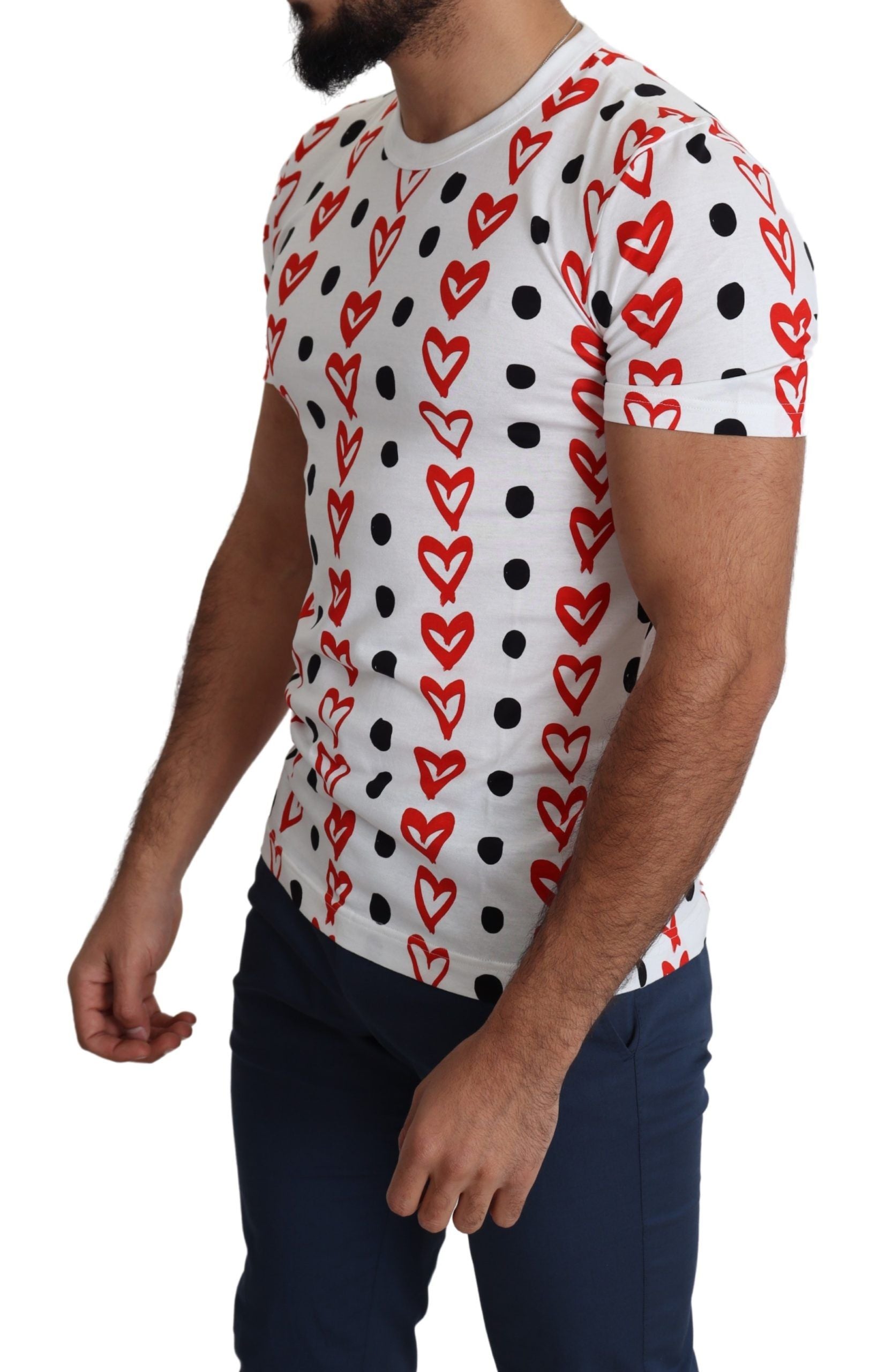 Dolce & Gabbana White Hearts Print  Cotton Men Top T-shirt Dolce & Gabbana