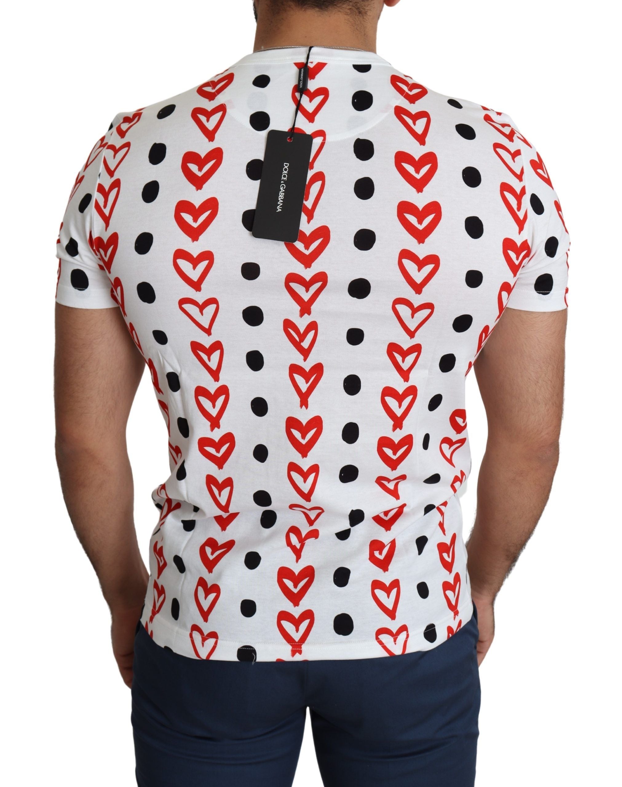 Dolce & Gabbana White Hearts Print  Cotton Men Top T-shirt Dolce & Gabbana