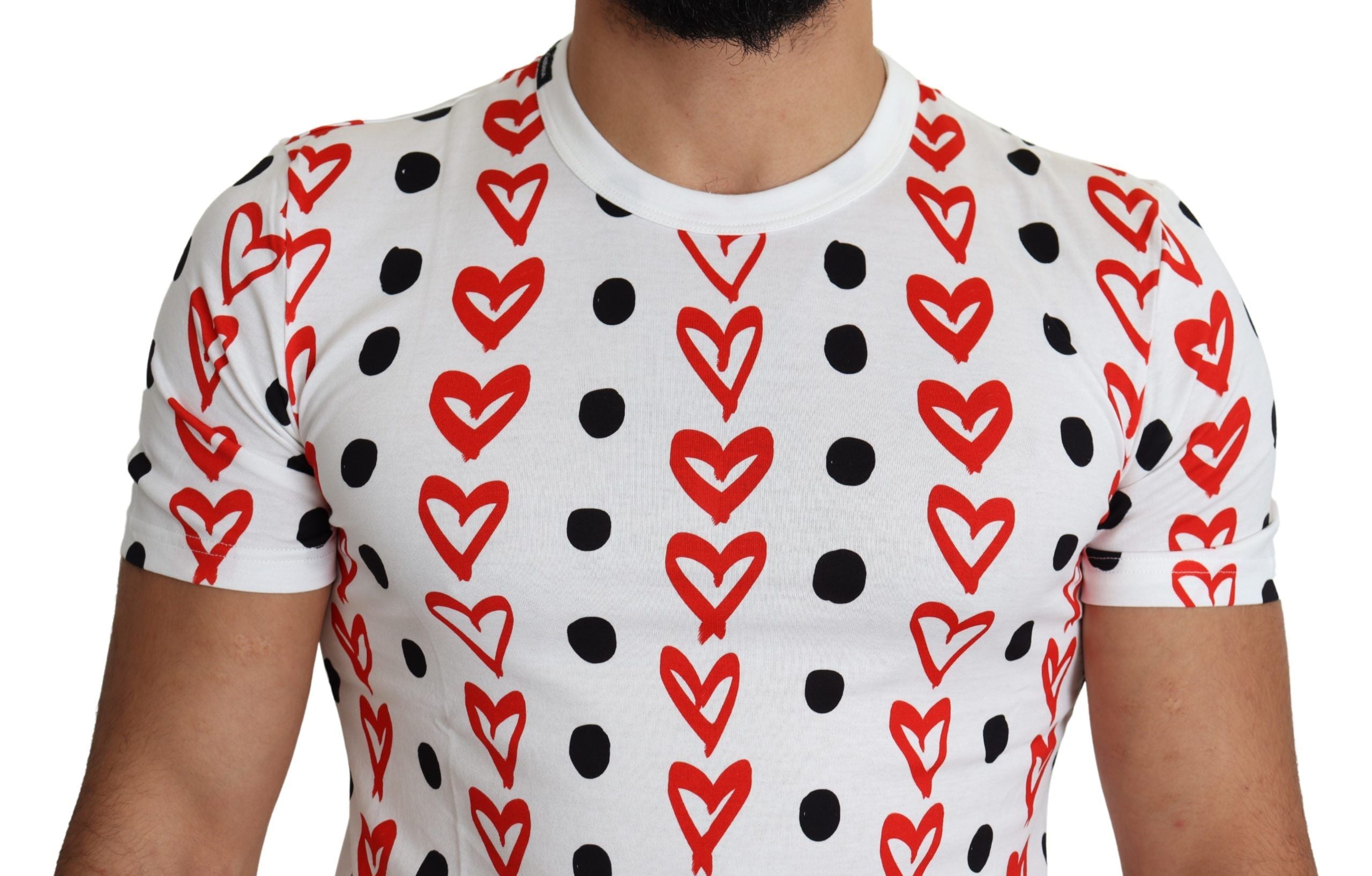 Dolce & Gabbana White Hearts Print  Cotton Men Top T-shirt Dolce & Gabbana