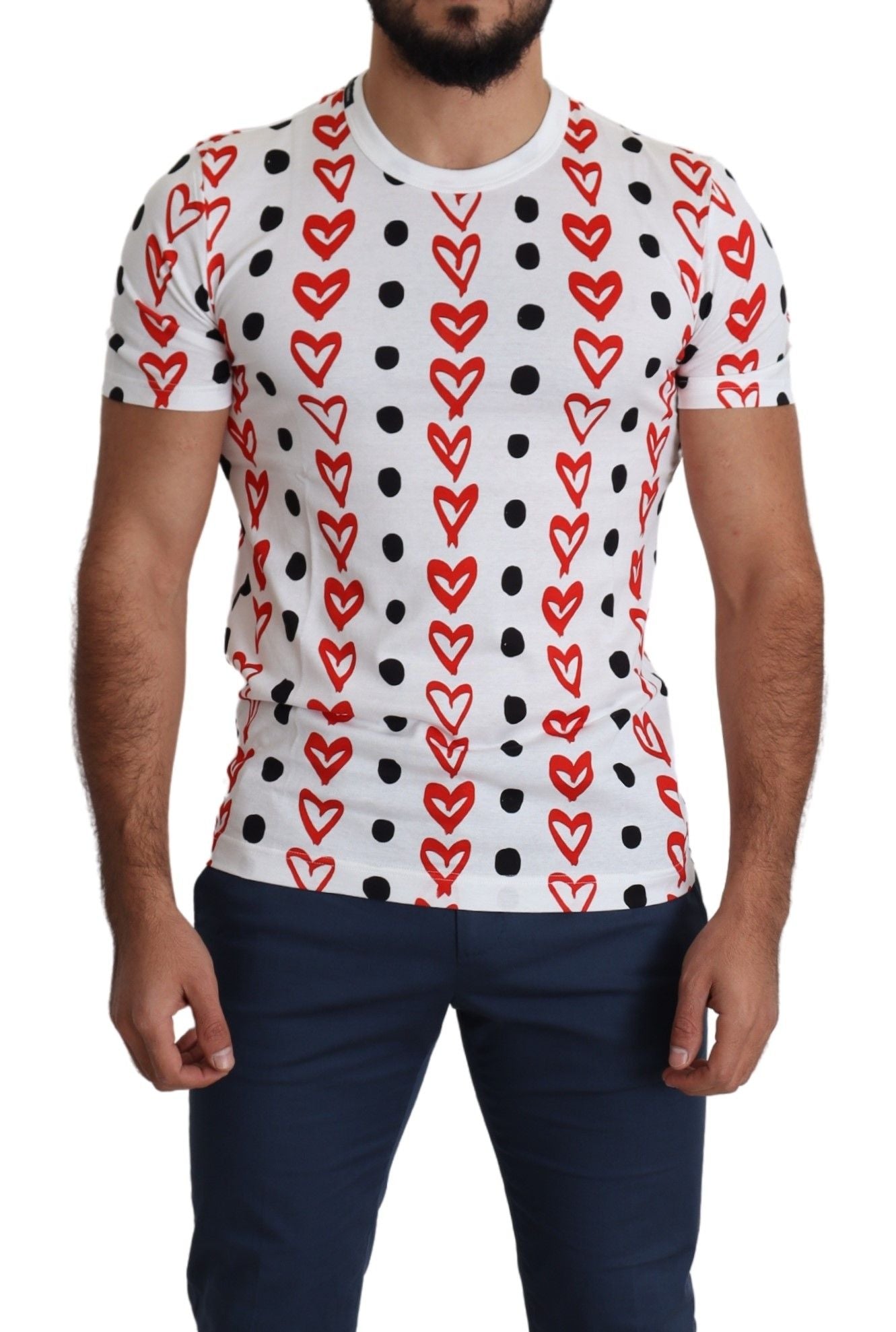 Dolce & Gabbana White Hearts Print  Cotton Men Top T-shirt Dolce & Gabbana
