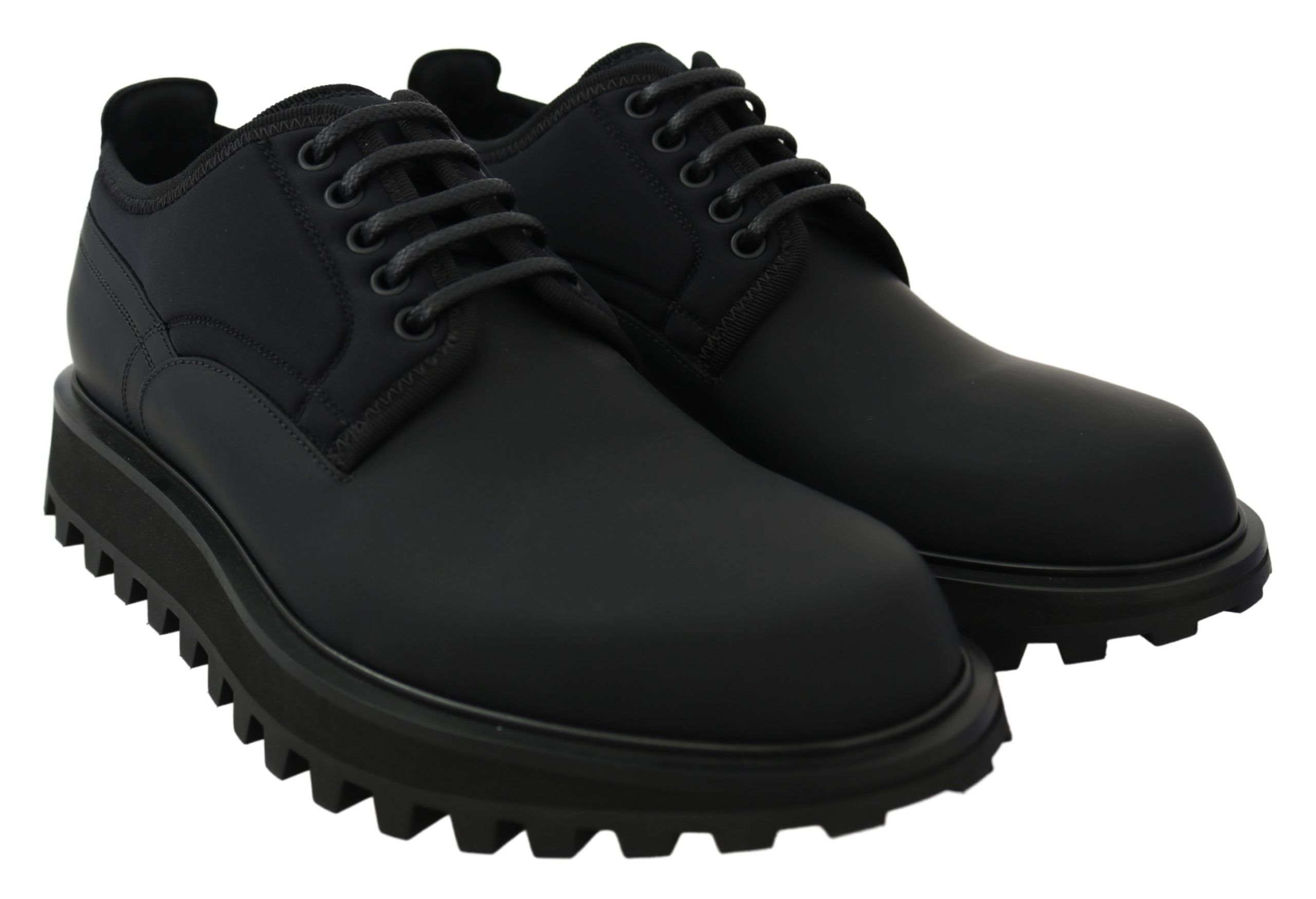 Dolce & Gabbana Black Rubberized Calfskin Chunky Derby Vulcano Shoes Dolce & Gabbana