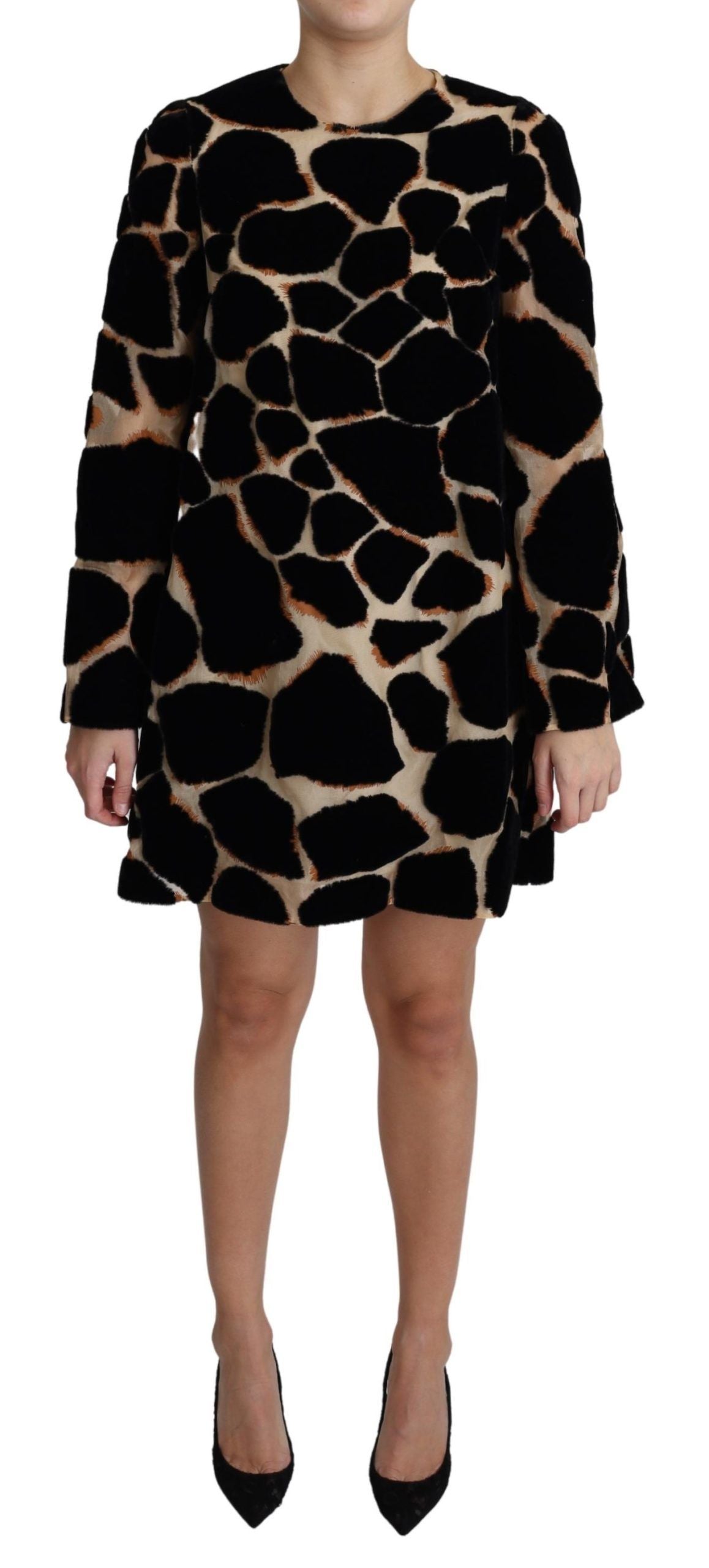 Dolce & Gabbana Black Giraffe Print Shift Mini Dress Dolce & Gabbana