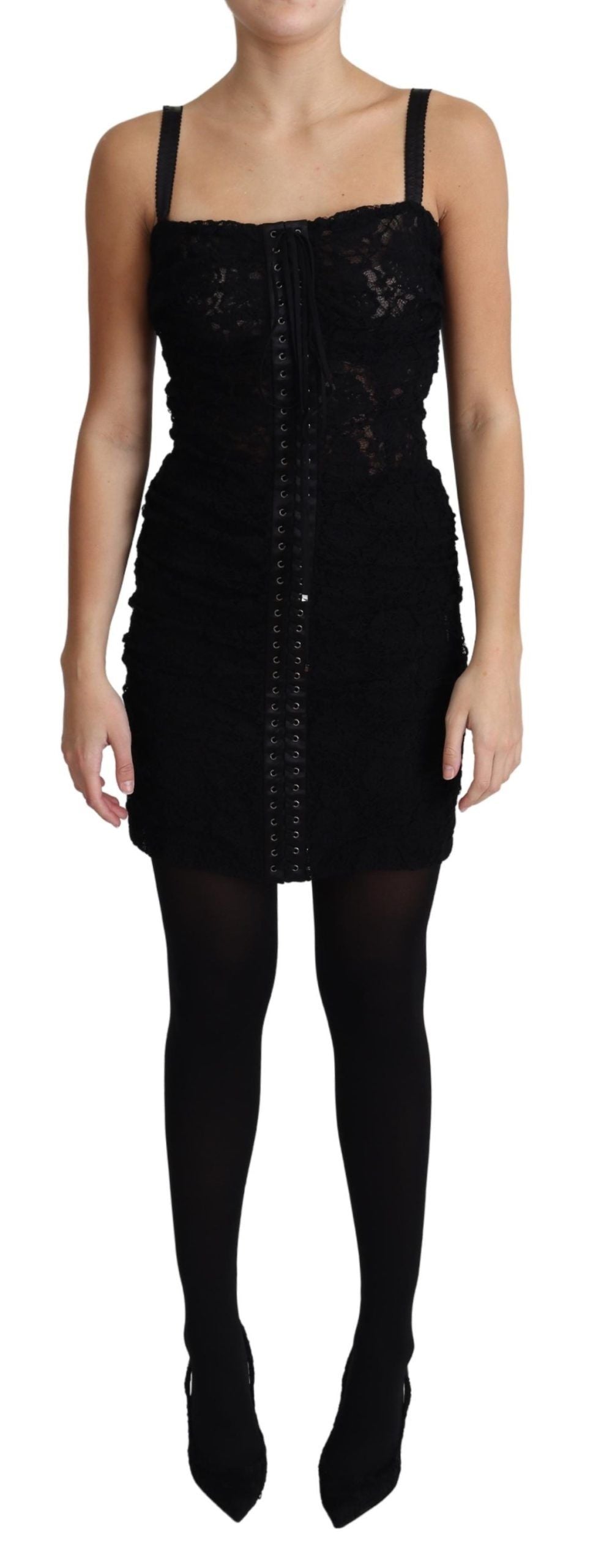 Dolce & Gabbana Black Lace Up Floral Corset Bustier Mini Dress Dolce & Gabbana