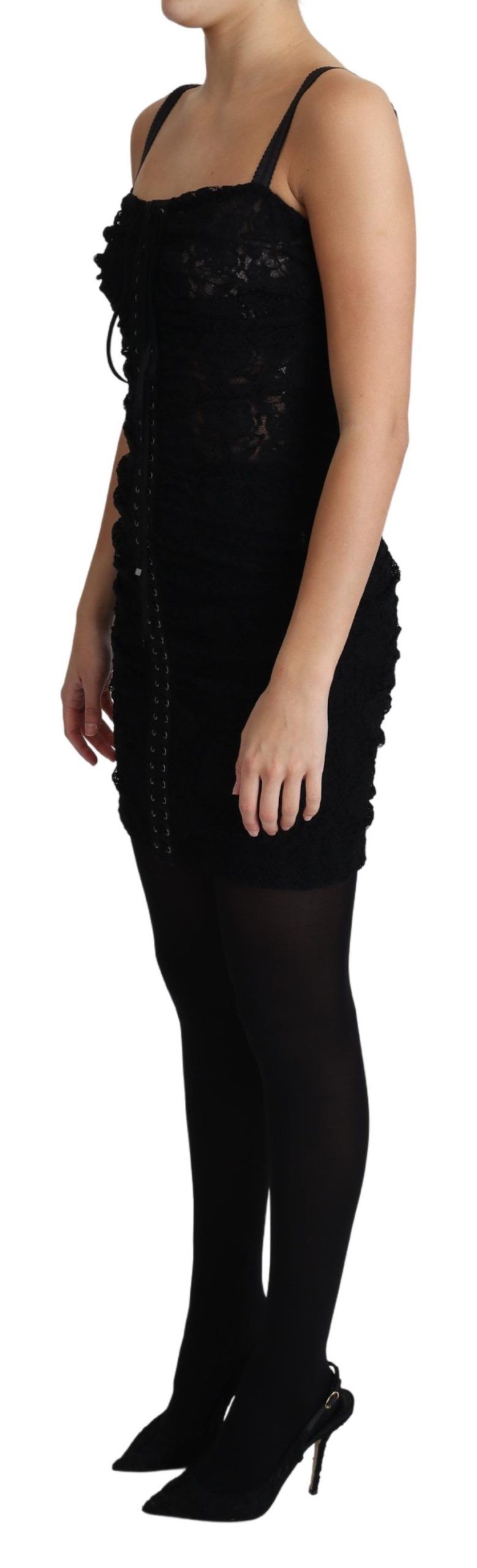 Dolce & Gabbana Black Lace Up Floral Corset Bustier Mini Dress Dolce & Gabbana