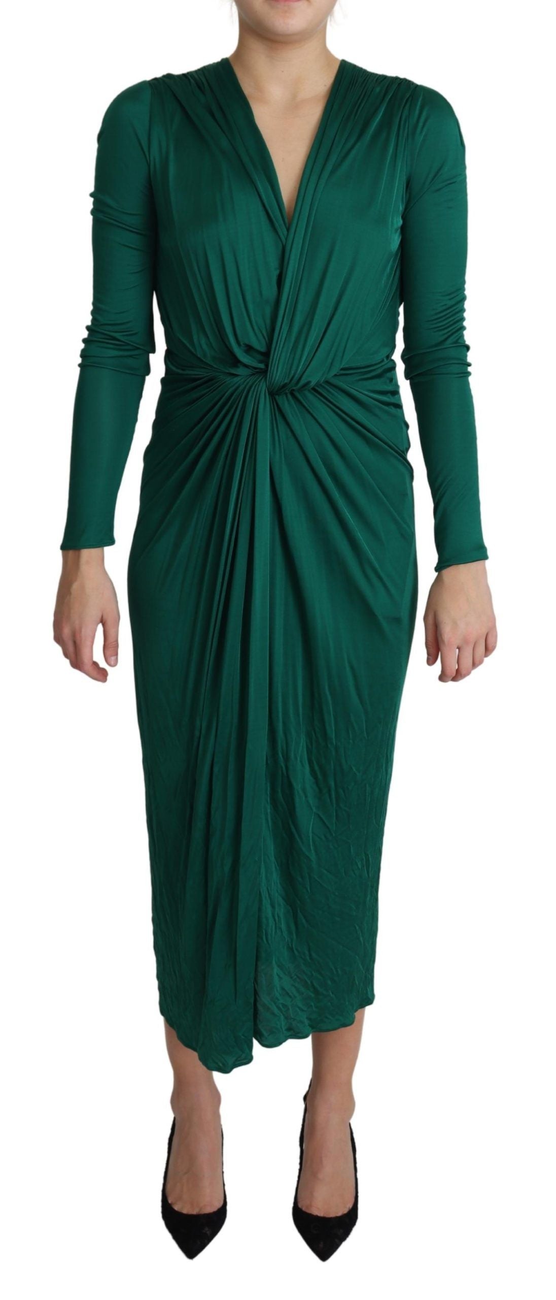 Dolce & Gabbana Green Fitted Silhouette Midi Viscose Dress Dolce & Gabbana