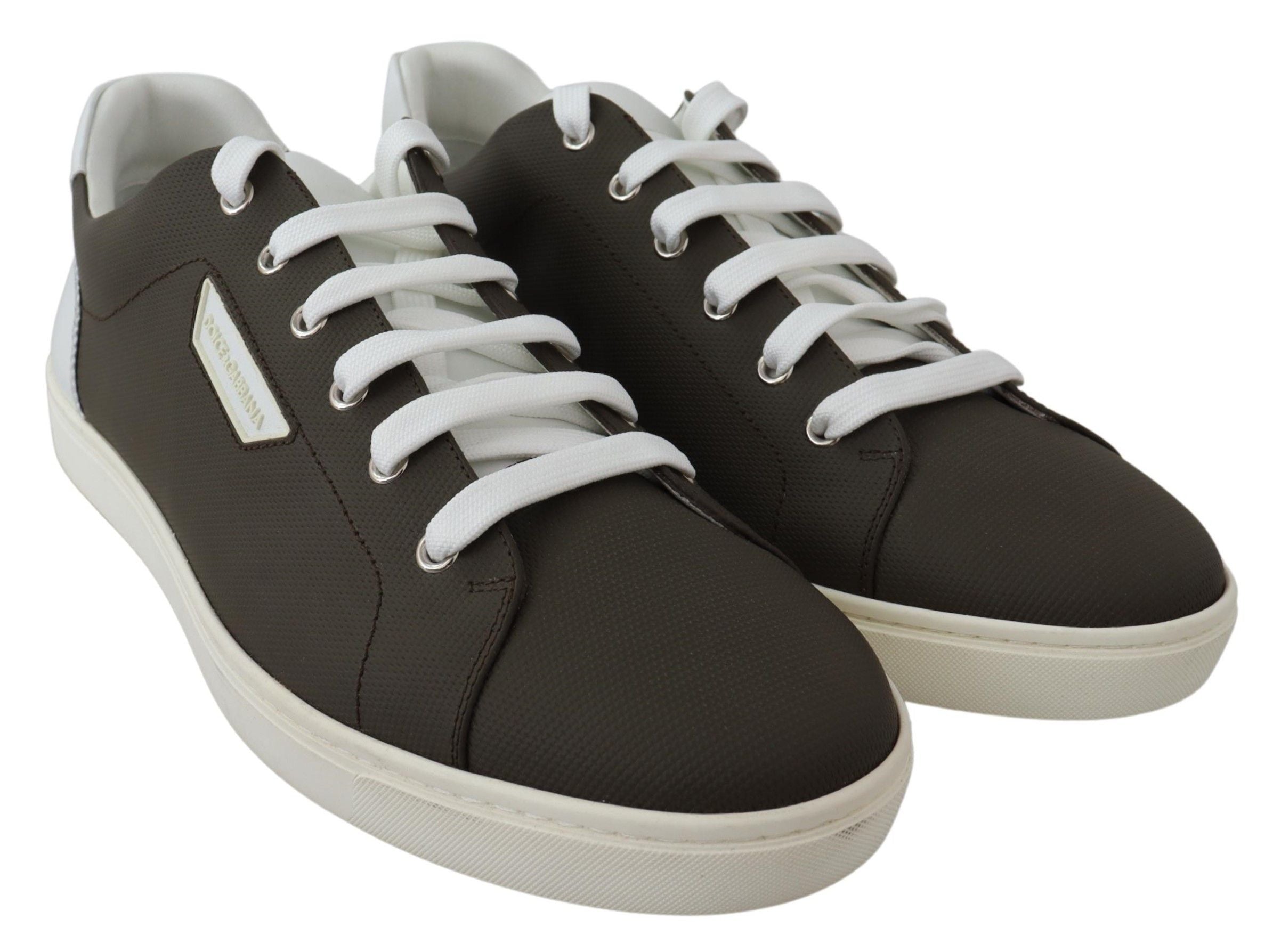 Dolce & Gabbana White Green Leather Low Top Sneakers Shoes Dolce & Gabbana
