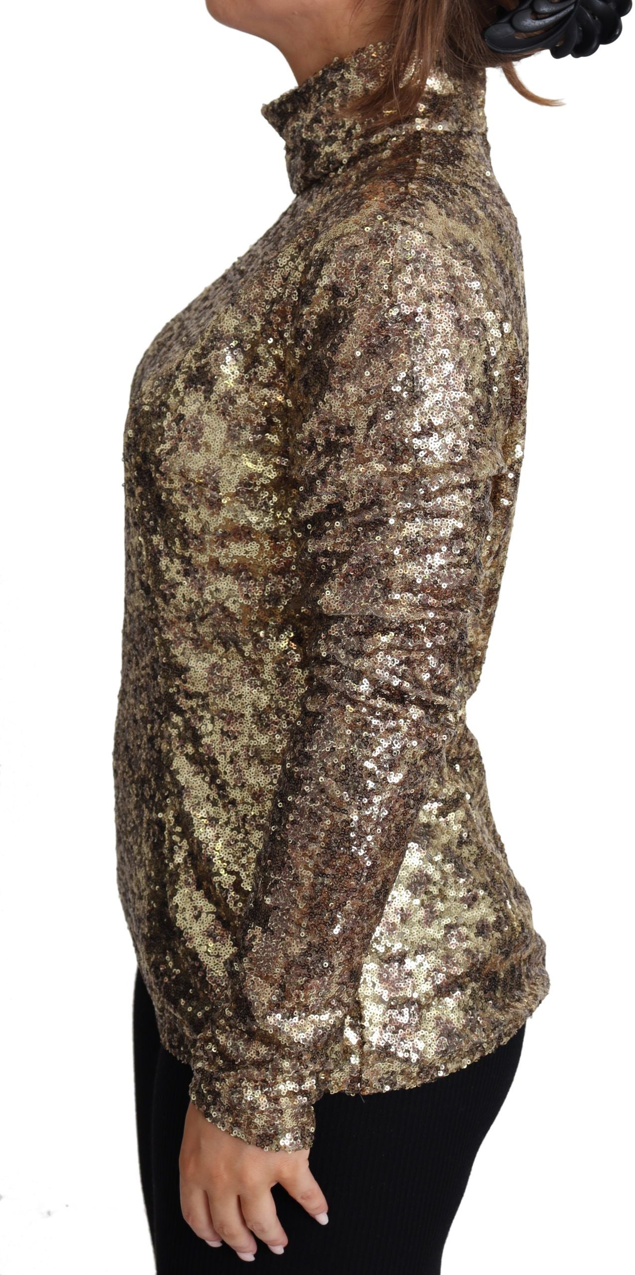 Dolce & Gabbana Brown Leopard Fit Turtleneck Sequin Sweater Dolce & Gabbana