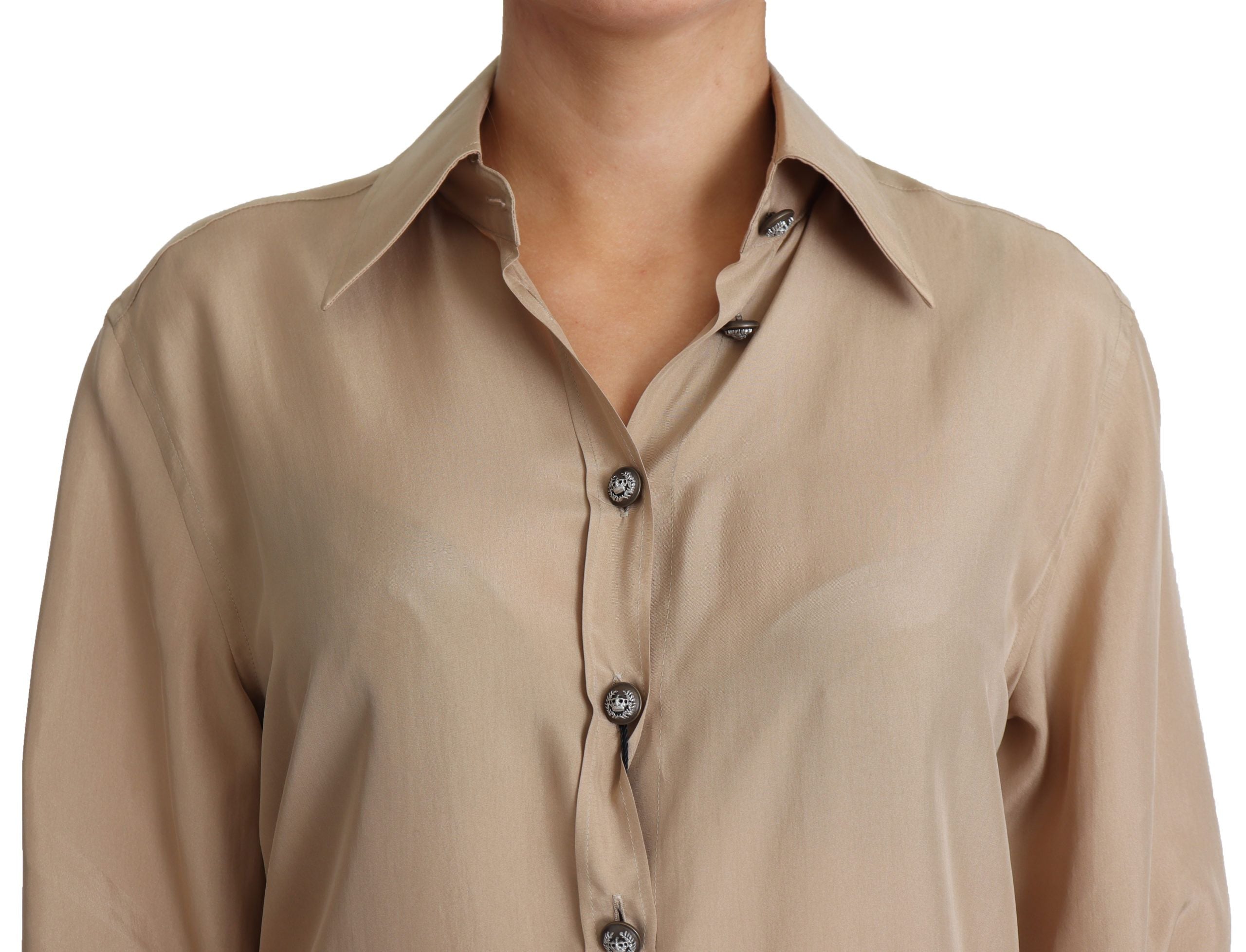 Dolce & Gabbana Beige Silk Shirt Decorative Buttons Top Dolce & Gabbana