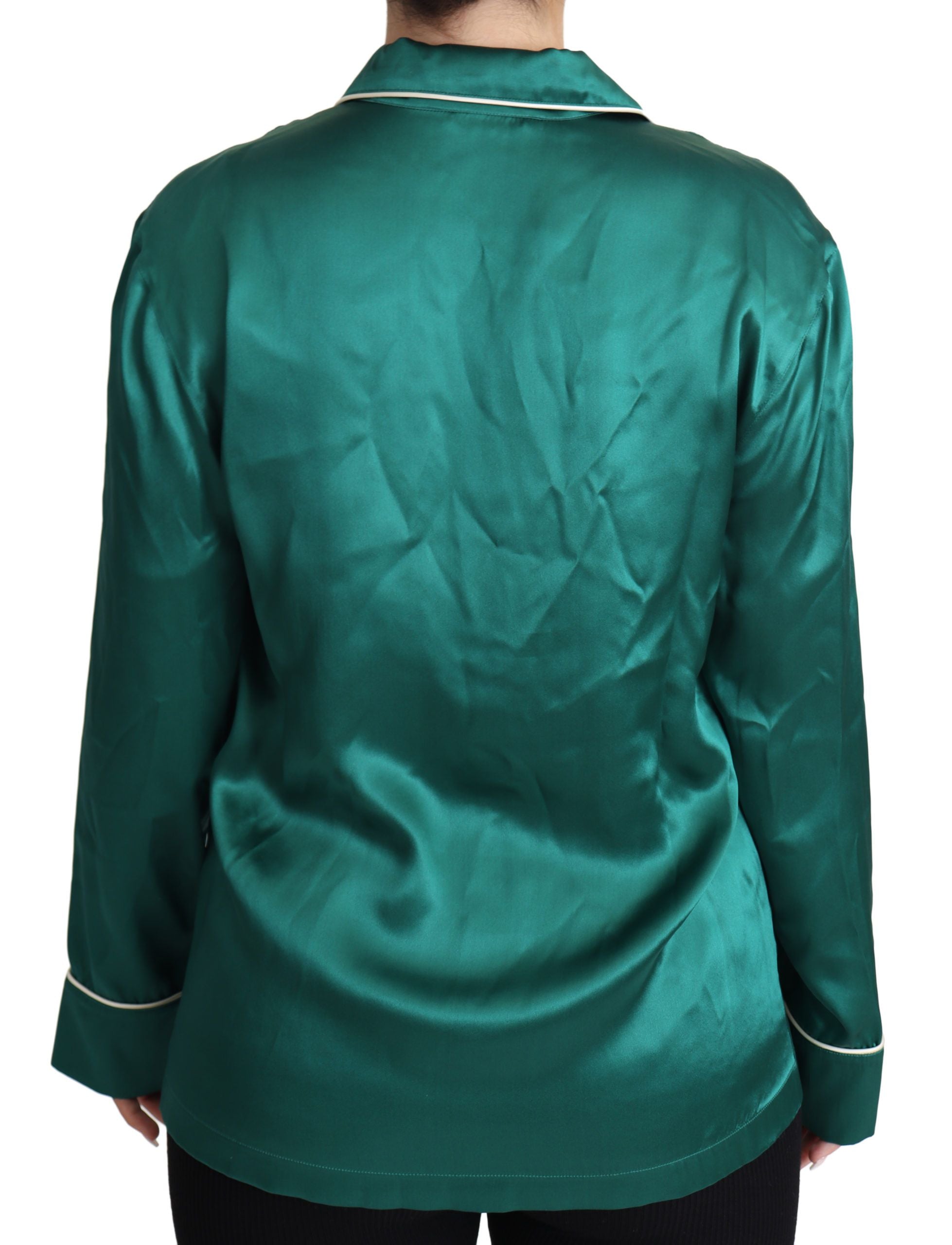 Dolce & Gabbana Green Pyjama Blouse Silk Lounge Sleepwear Top Dolce & Gabbana