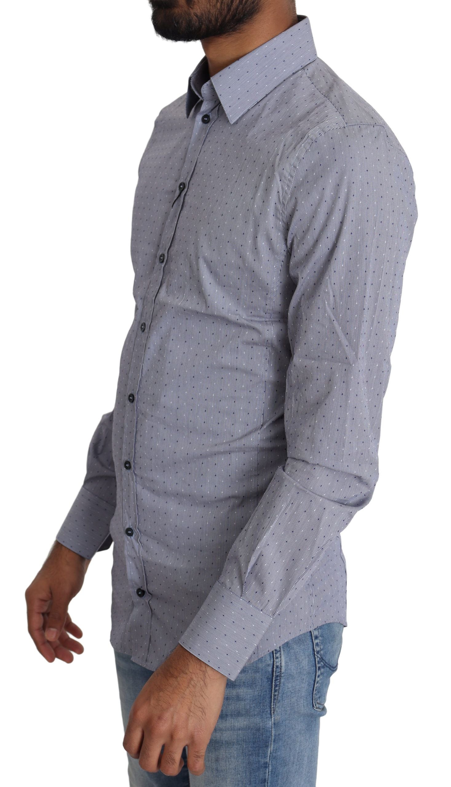 Dolce & Gabbana Gray Dotted Semi Fitted Formal SICILIA Shirt Dolce & Gabbana