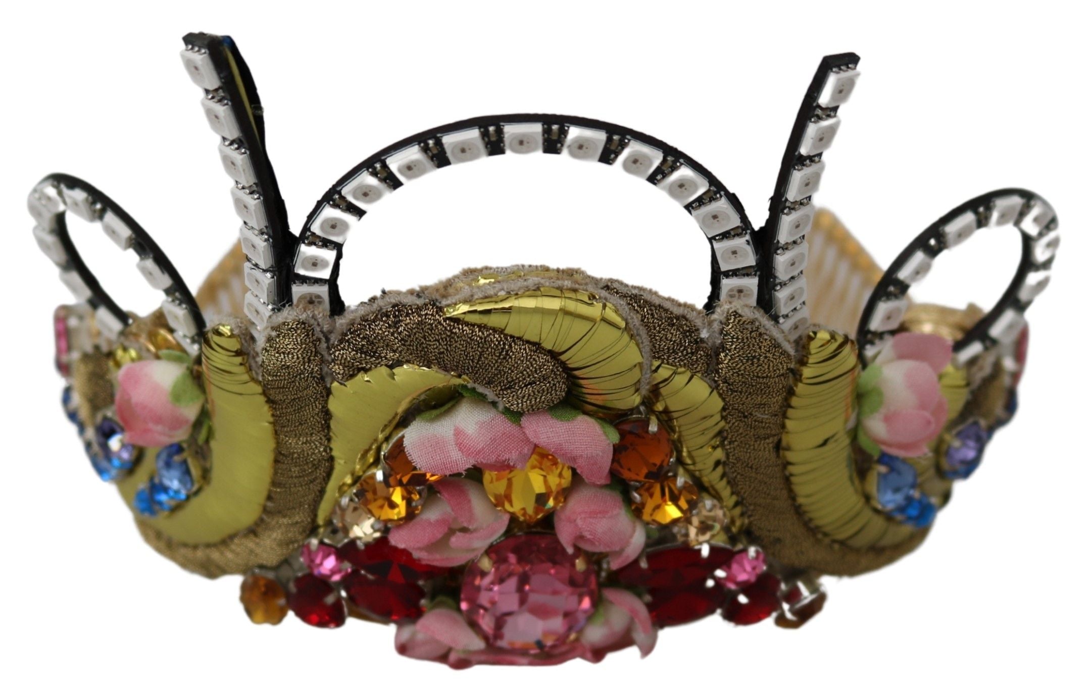 Dolce & Gabbana Gold Brass Floral Crystals LED Lights Crown Tiara Diadem Dolce & Gabbana