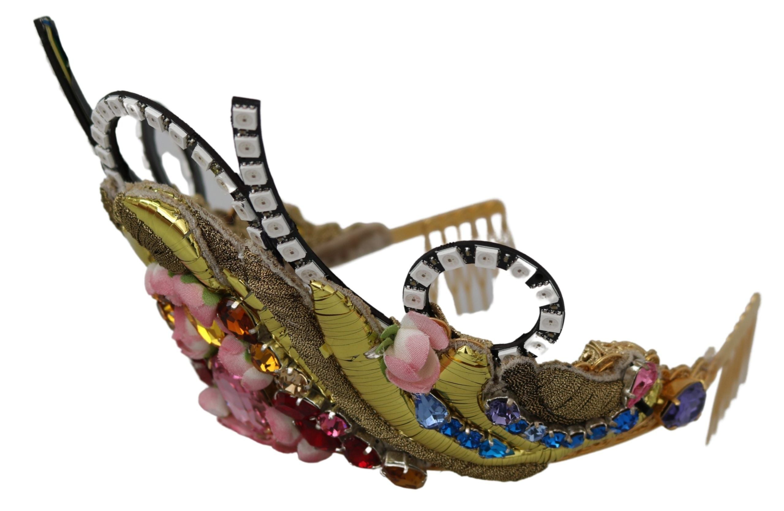 Dolce & Gabbana Gold Brass Floral Crystals LED Lights Crown Tiara Diadem Dolce & Gabbana