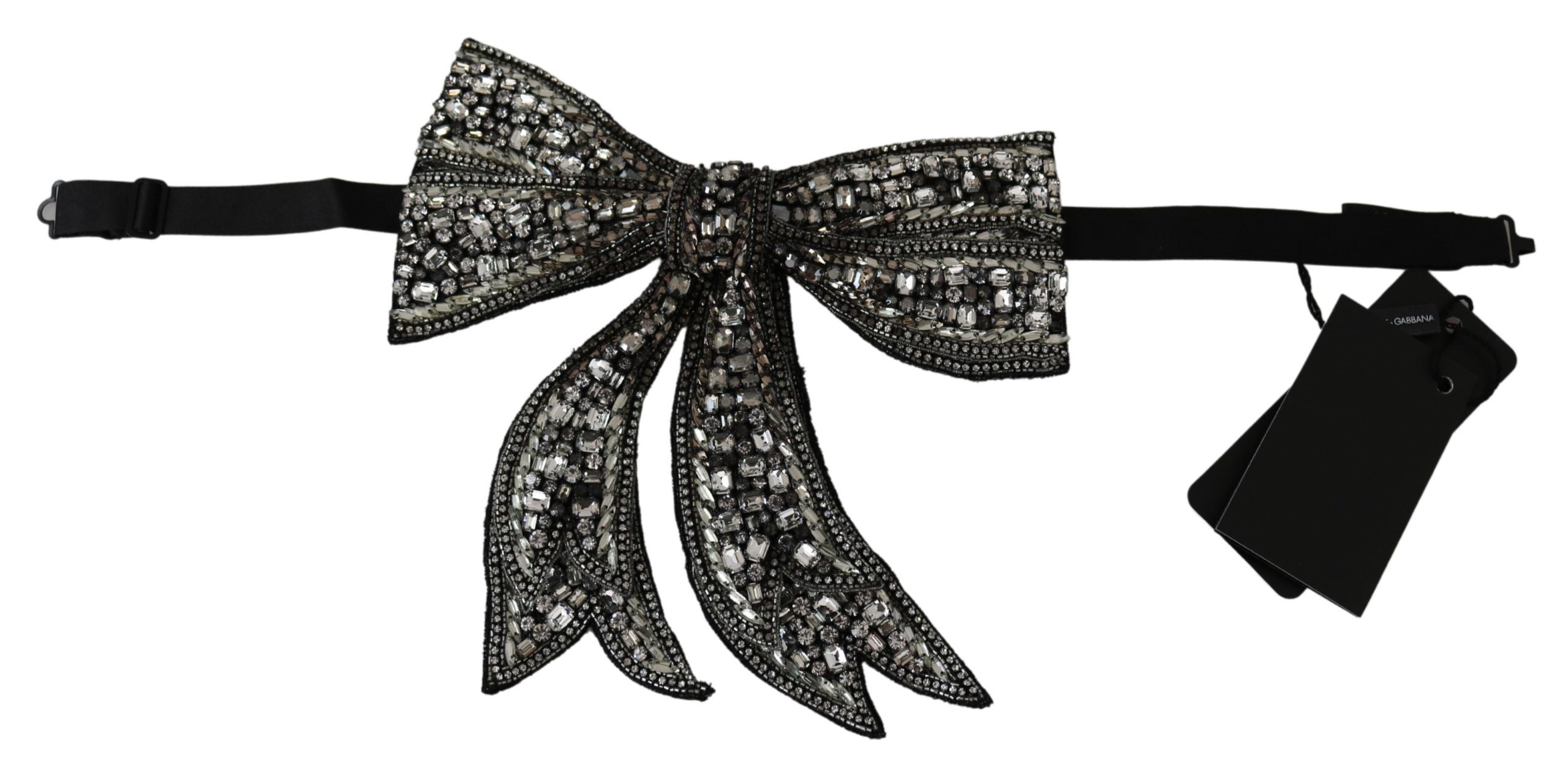 Dolce & Gabbana Silver Tone 100% Silk Crystal Embellished Women  Bowtie Dolce & Gabbana