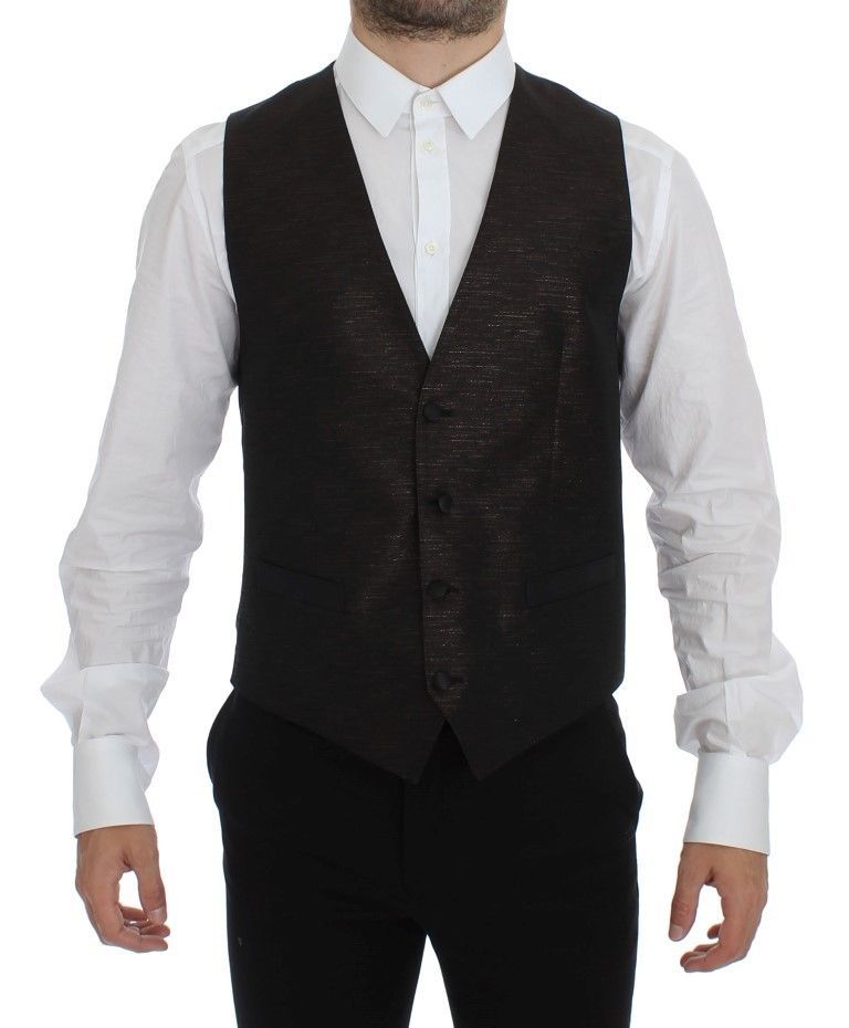 Dolce & Gabbana Black Wool Logo Dress Gilet Vest Dolce & Gabbana