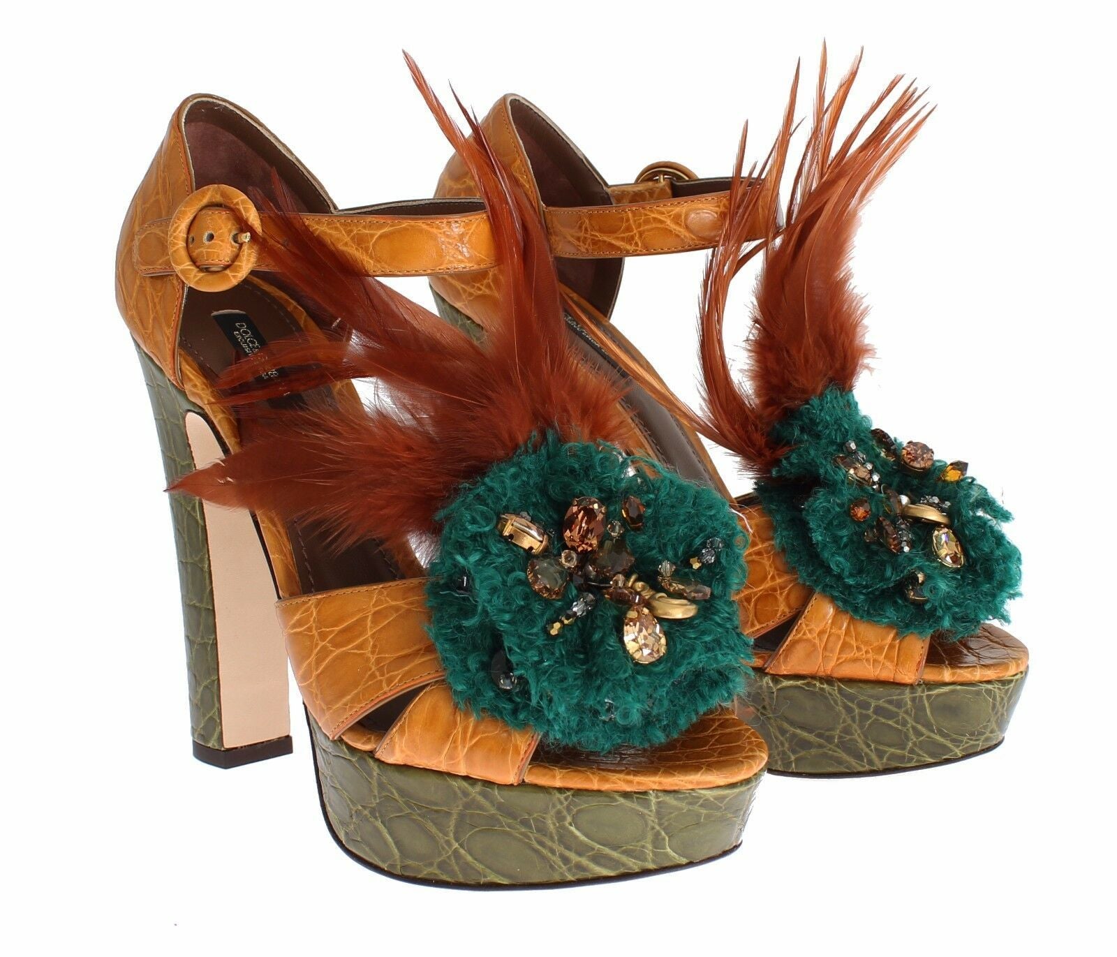 Dolce & Gabbana Orange Leather Crystal Platform Sandal Shoes Dolce & Gabbana
