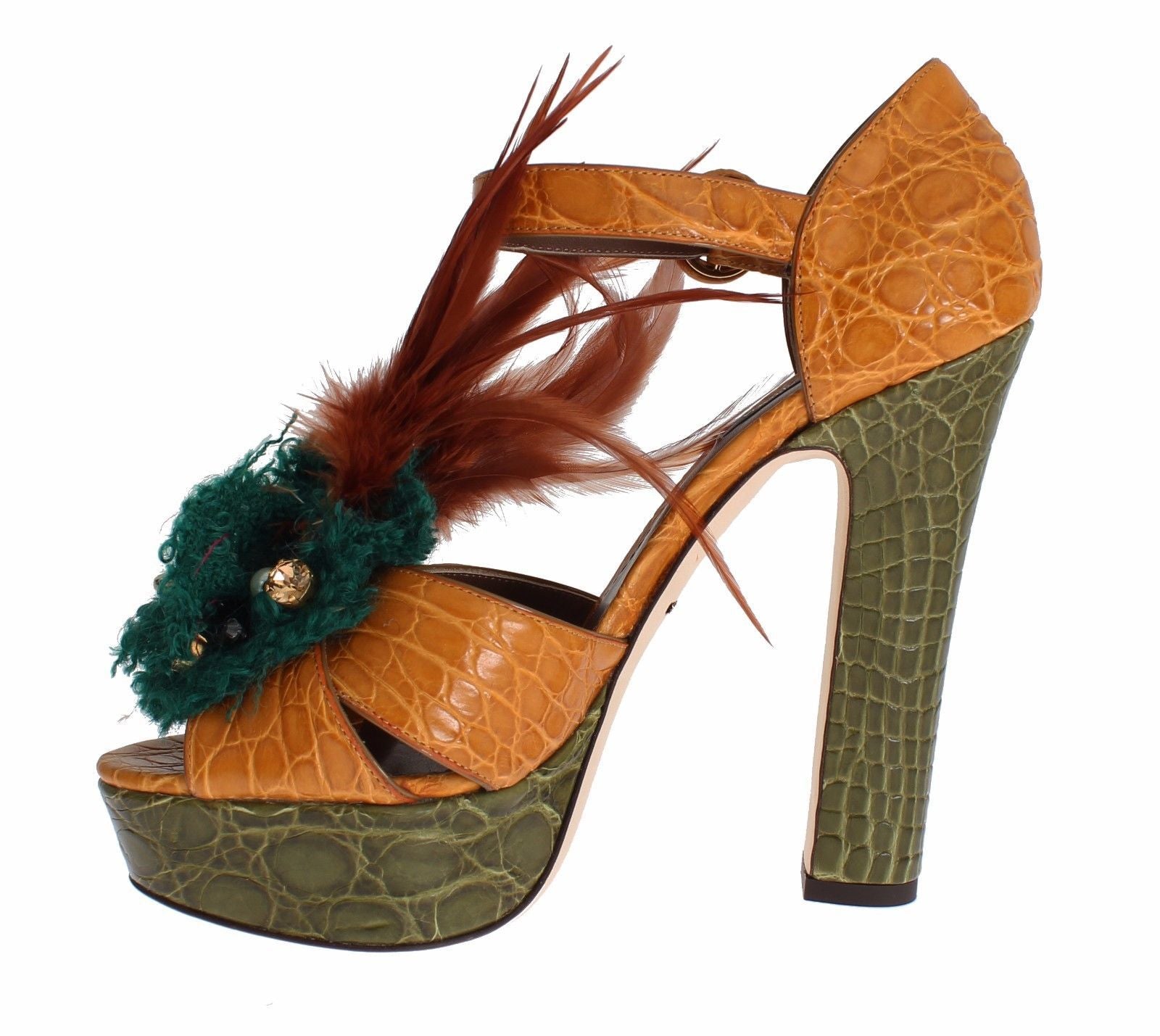 Dolce & Gabbana Orange Leather Crystal Platform Sandal Shoes Dolce & Gabbana