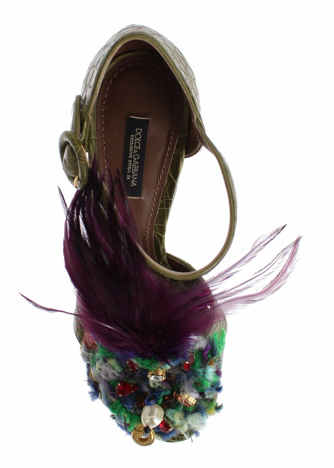 Dolce & Gabbana Green Leather Crystal Platform Sandal Shoes Dolce & Gabbana