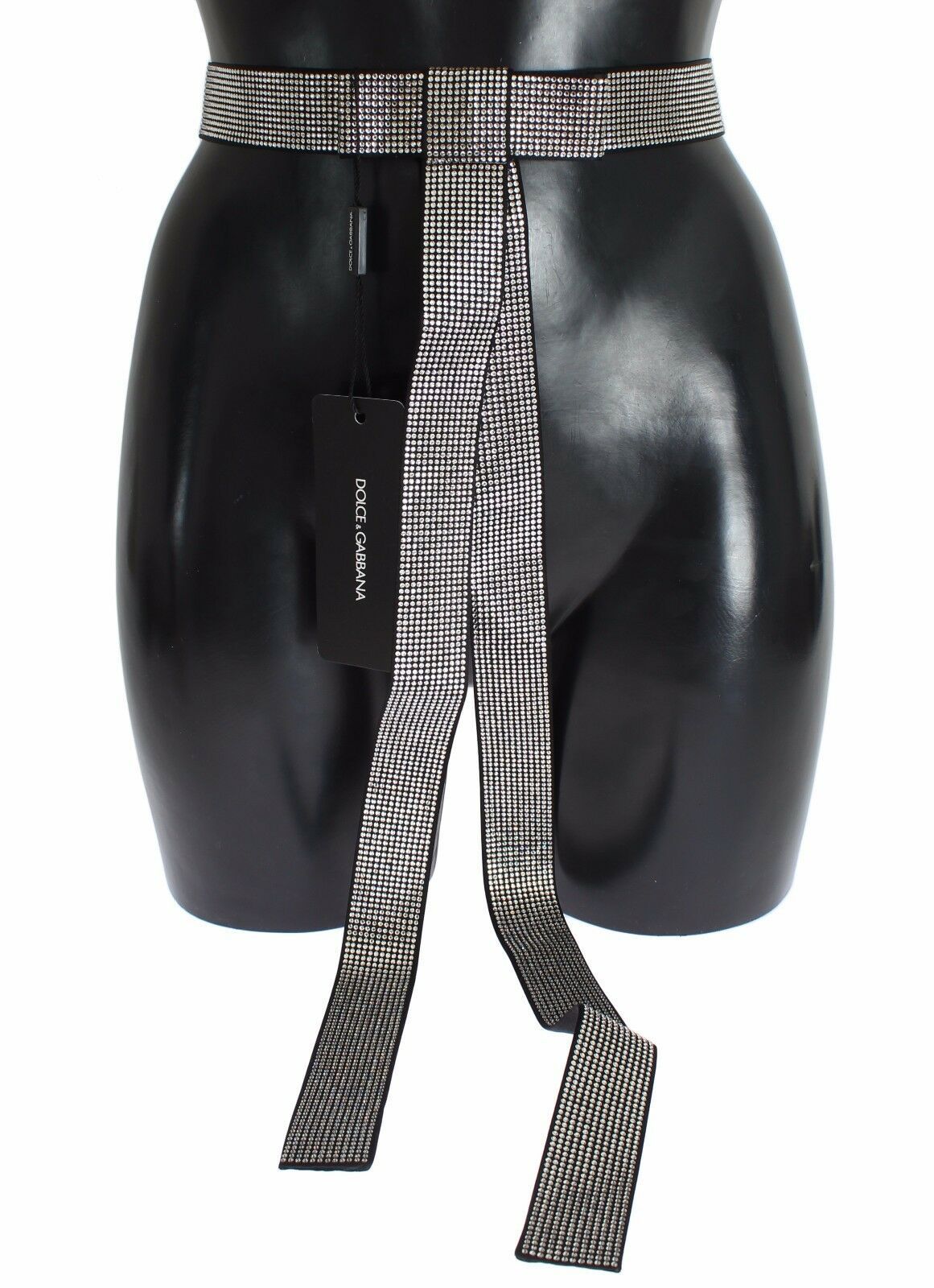 Dolce & Gabbana Black Silk Clear Crystal Bow Waist Belt Dolce & Gabbana