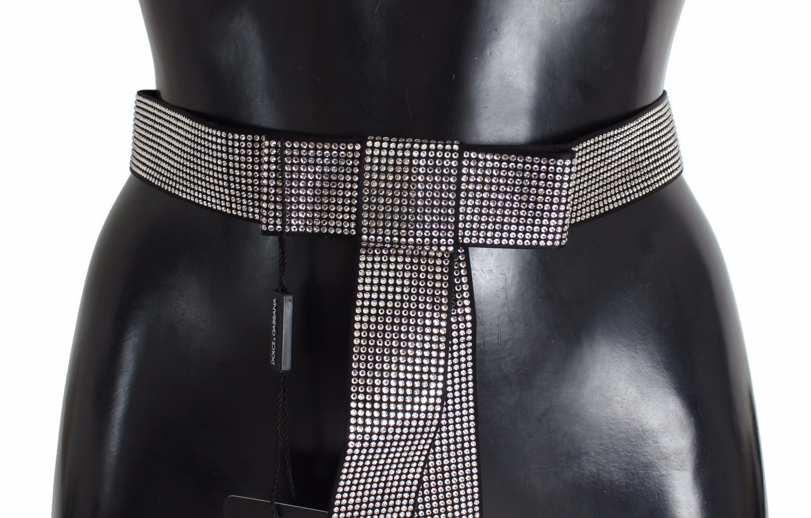 Dolce & Gabbana Black Silk Clear Crystal Bow Waist Belt Dolce & Gabbana