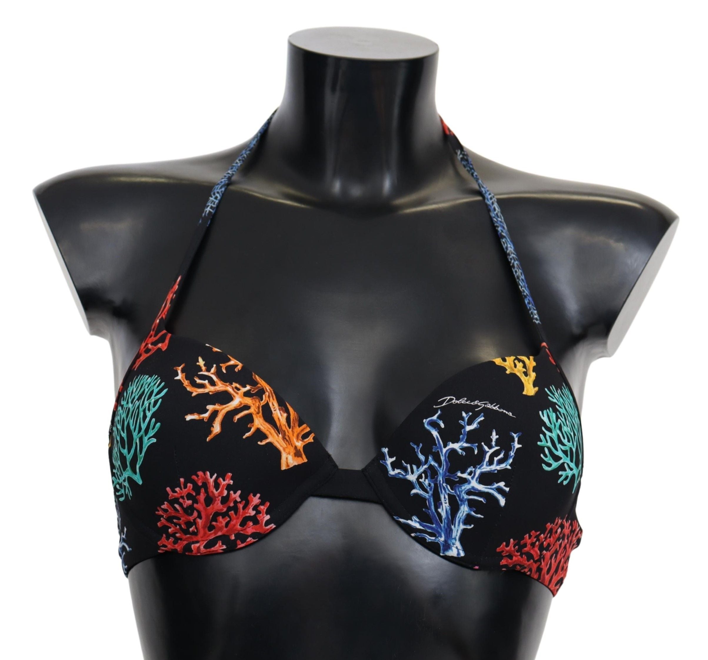 Dolce & Gabbana Black Corals Print Women Beachwear Bikini Tops Dolce & Gabbana
