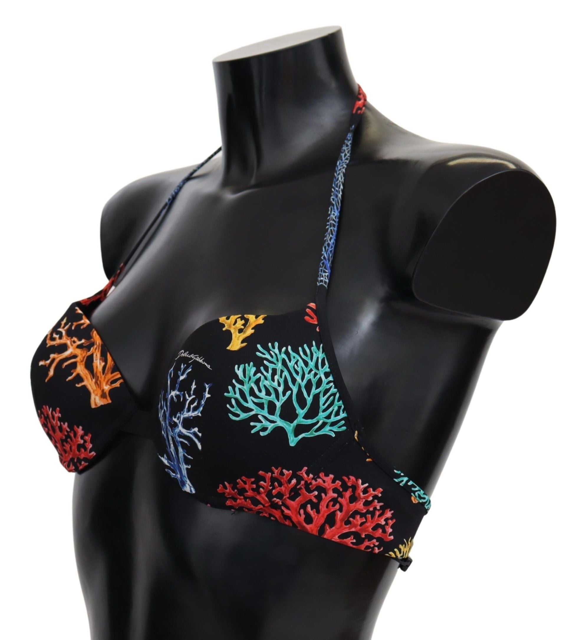 Dolce & Gabbana Black Corals Print Women Beachwear Bikini Tops Dolce & Gabbana