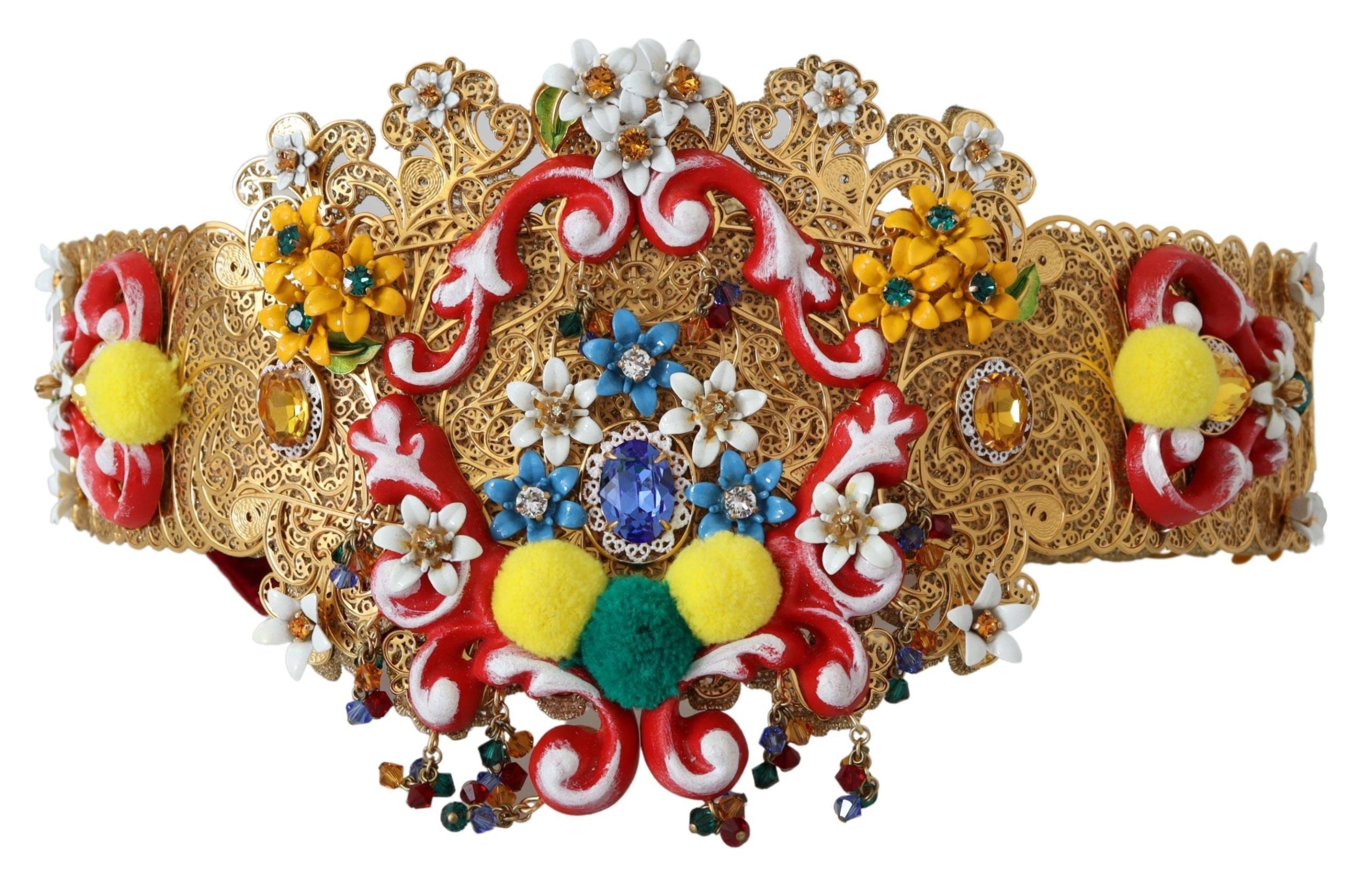 Dolce & Gabbana Embellished Floral Crystal Wide Waist Carretto Belt Dolce & Gabbana