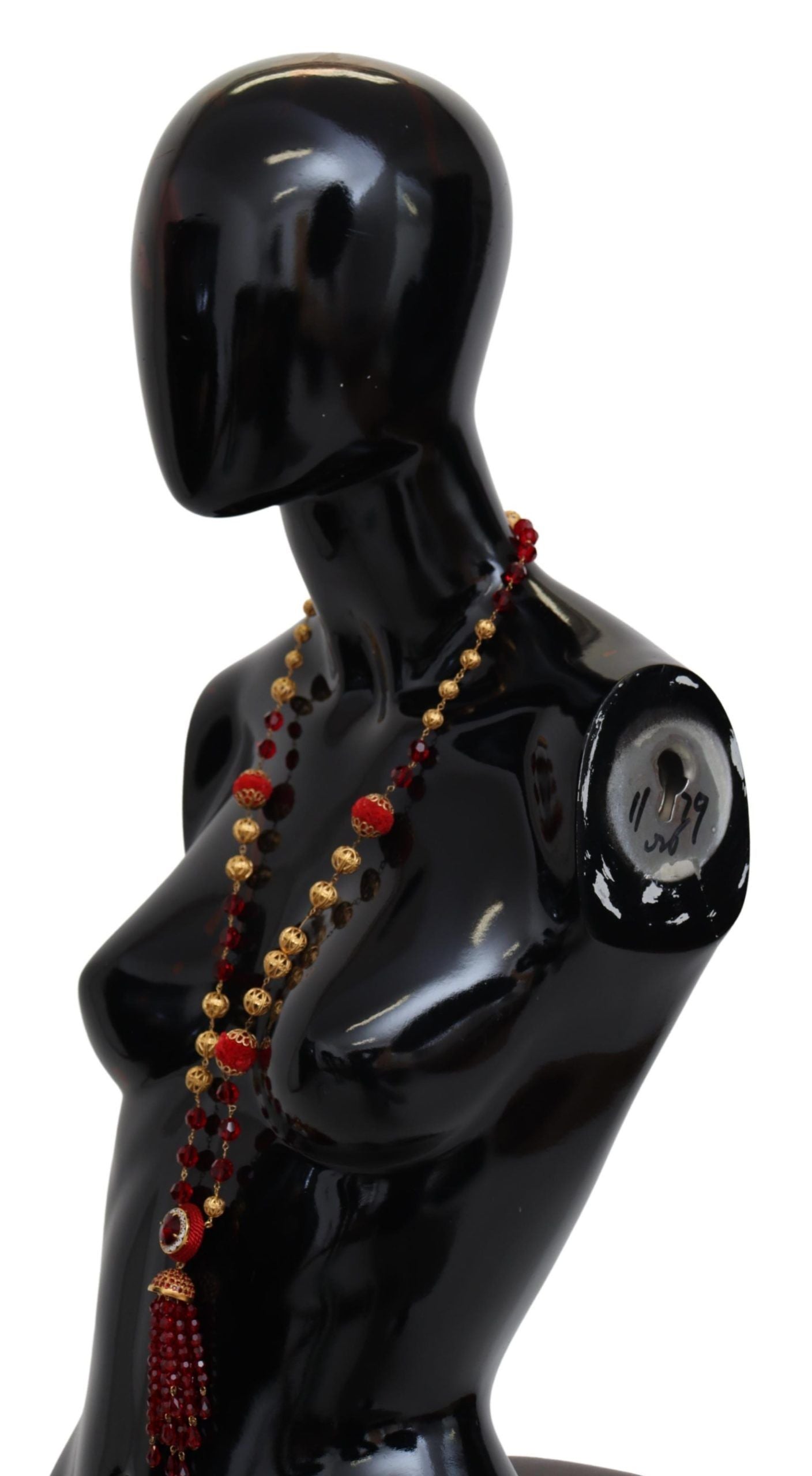 Dolce & Gabbana Gold Tone Brass Red Crystals Pendant Opera Chain  Necklace Dolce & Gabbana