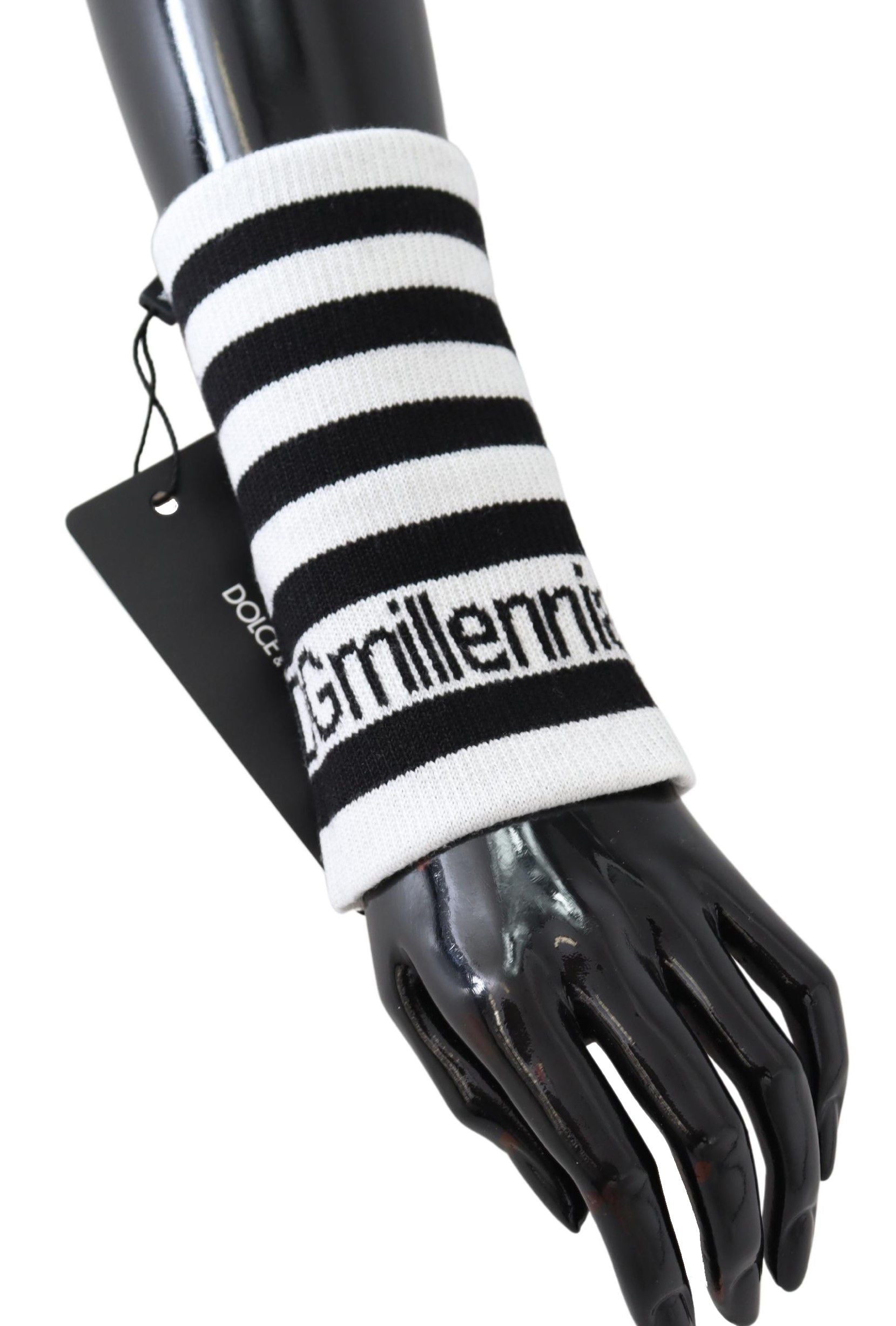 Dolce & Gabbana Black White Wool DGMillennials Wristband Wrap Dolce & Gabbana