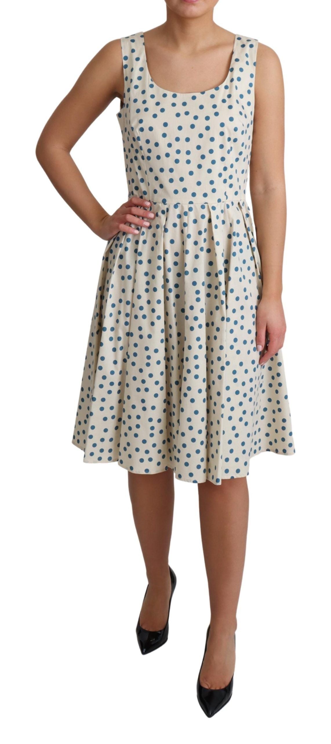 Dolce & Gabbana Beige Dotted Cotton A-Line Gown Dress Dolce & Gabbana