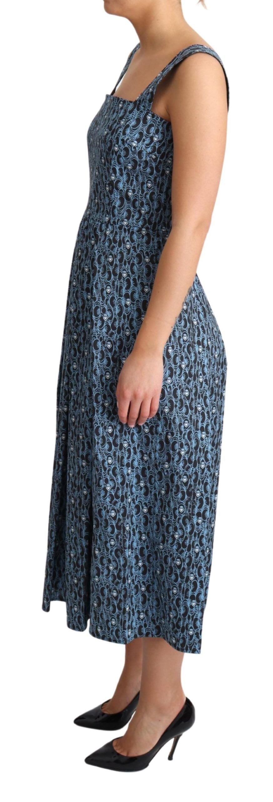 Dolce & Gabbana Blue Heart Cotton A-Line Stretch Dress Dolce & Gabbana