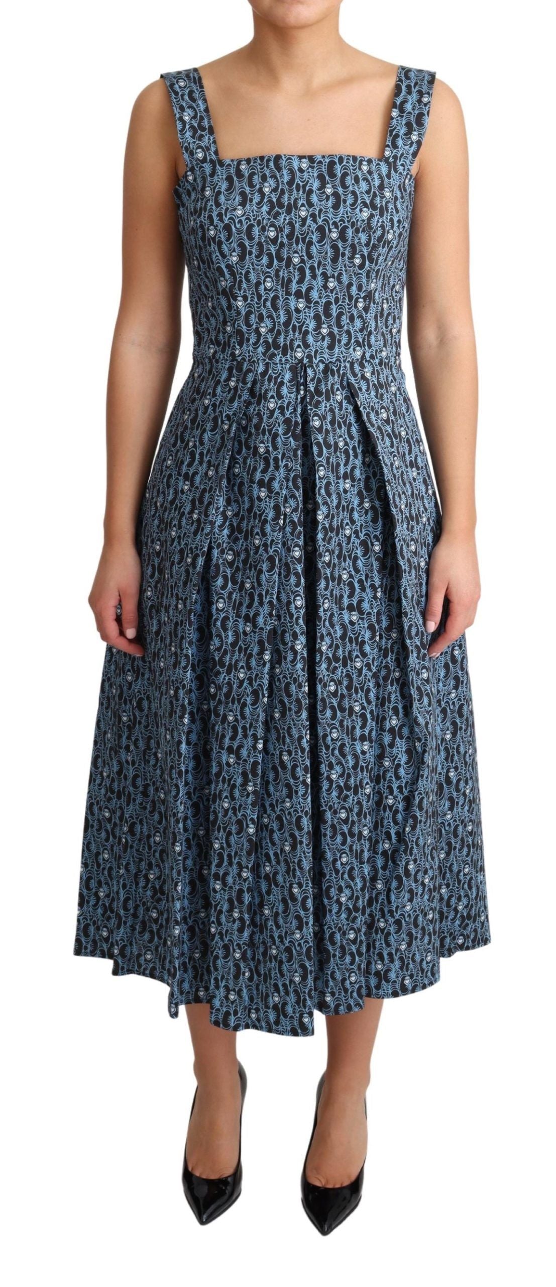 Dolce & Gabbana Blue Heart Cotton A-Line Stretch Dress Dolce & Gabbana