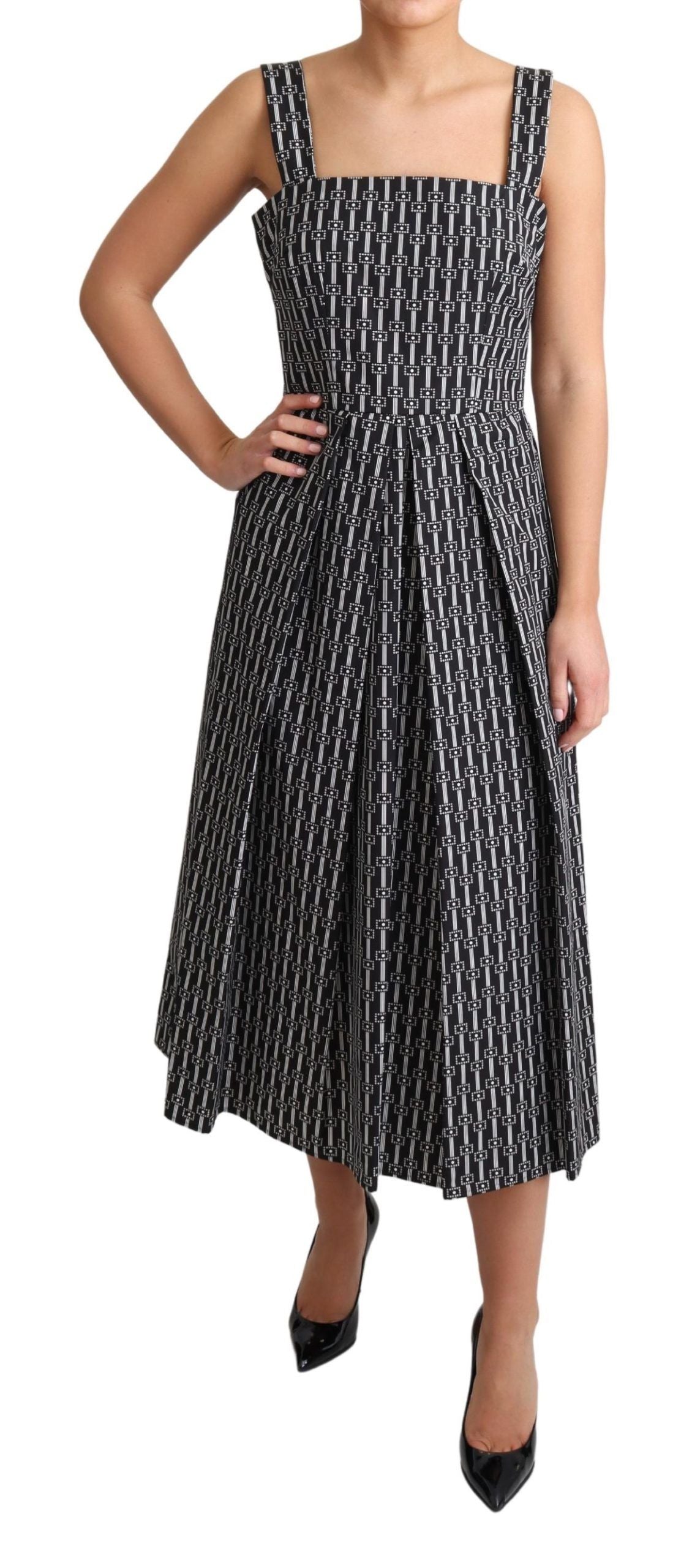 Dolce & Gabbana Black White Pattern Cotton A-Line Dress Dolce & Gabbana