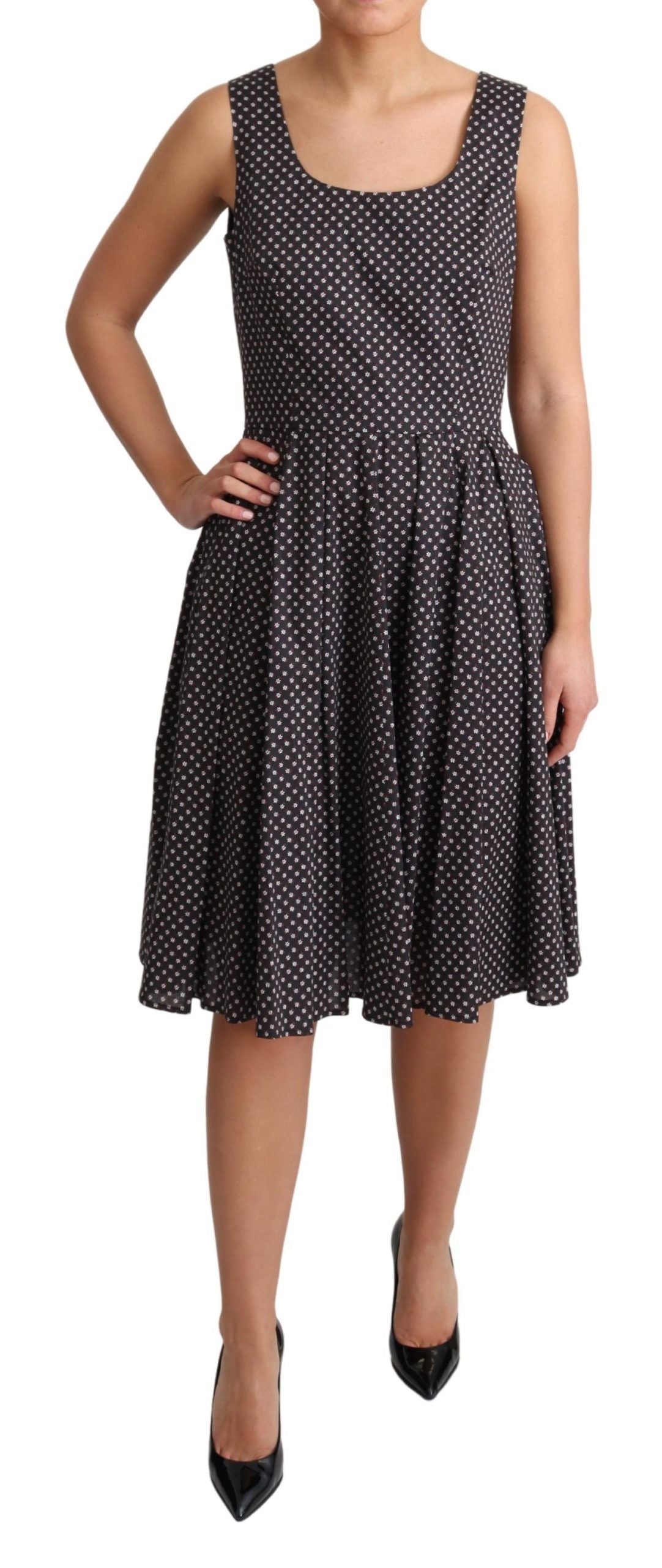 Dolce & Gabbana Black Floral Cotton A-Line Stretch Dress Dolce & Gabbana