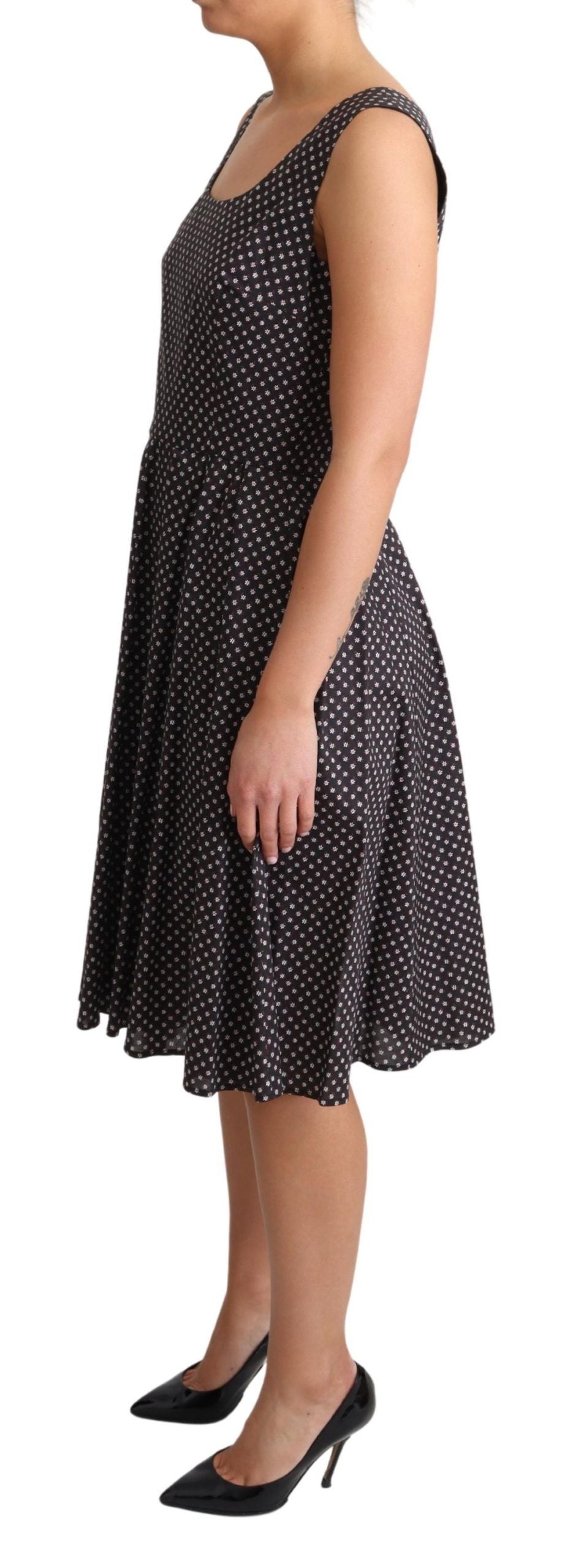 Dolce & Gabbana Black Floral Cotton A-Line Stretch Dress Dolce & Gabbana