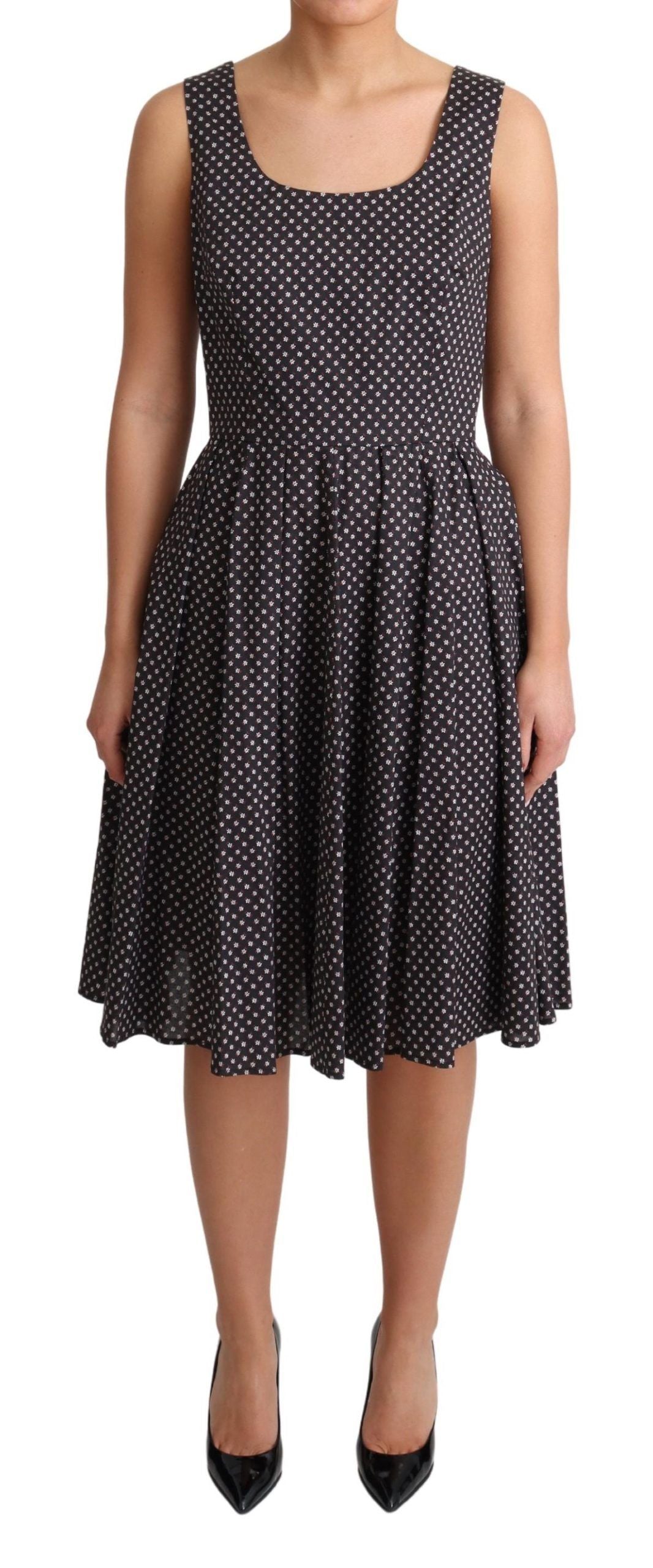 Dolce & Gabbana Black Floral Cotton A-Line Stretch Dress Dolce & Gabbana