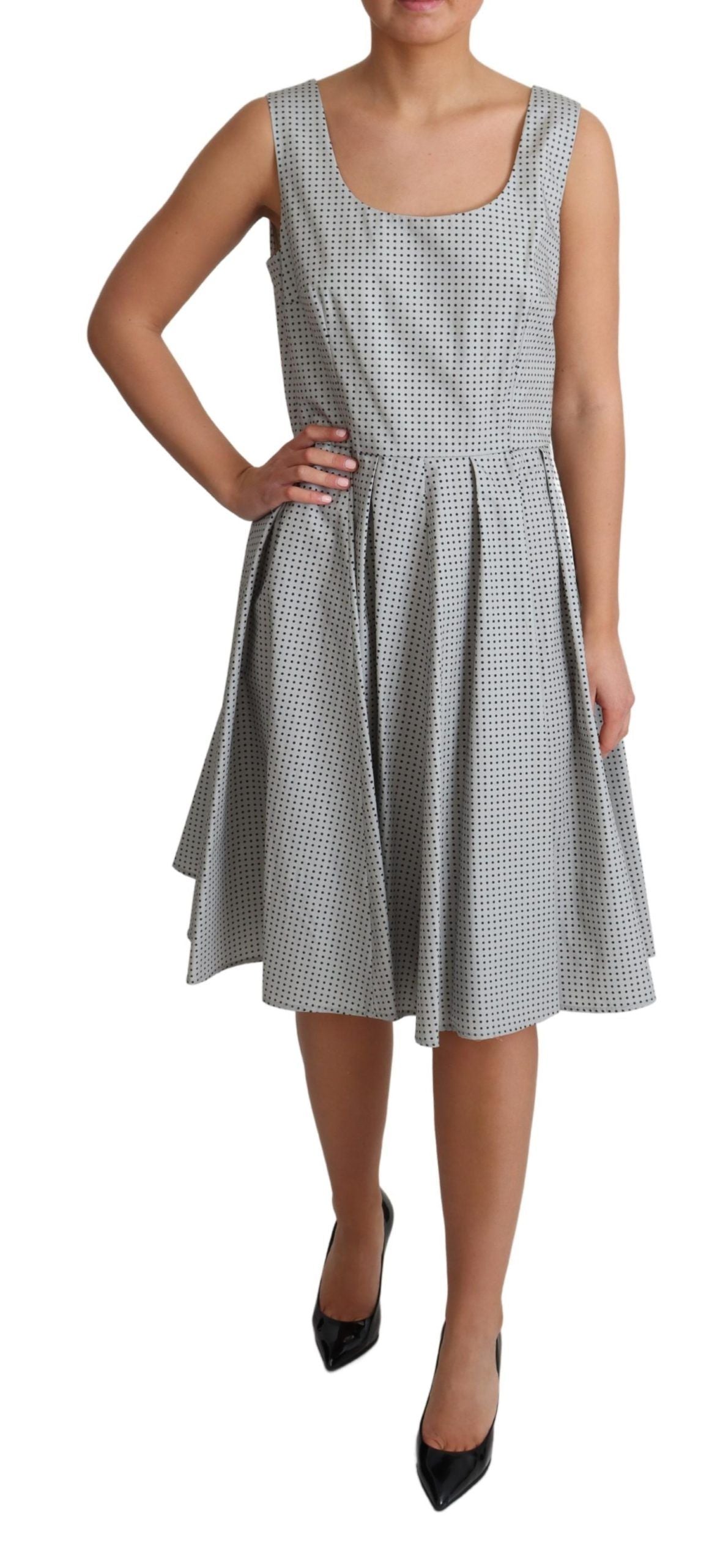 Dolce & Gabbana Gray Polka Dotted Cotton A-Line Dress Dolce & Gabbana
