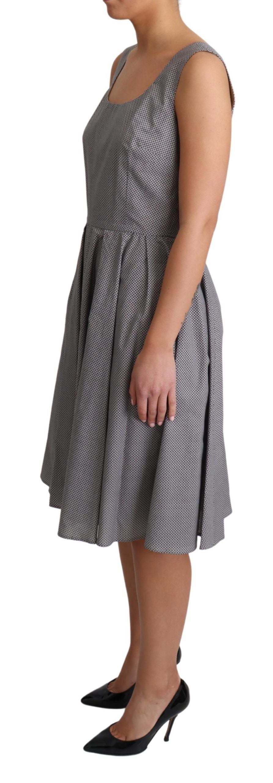Dolce & Gabbana Blue Beige Geometric Cotton A-Line Dress Dolce & Gabbana