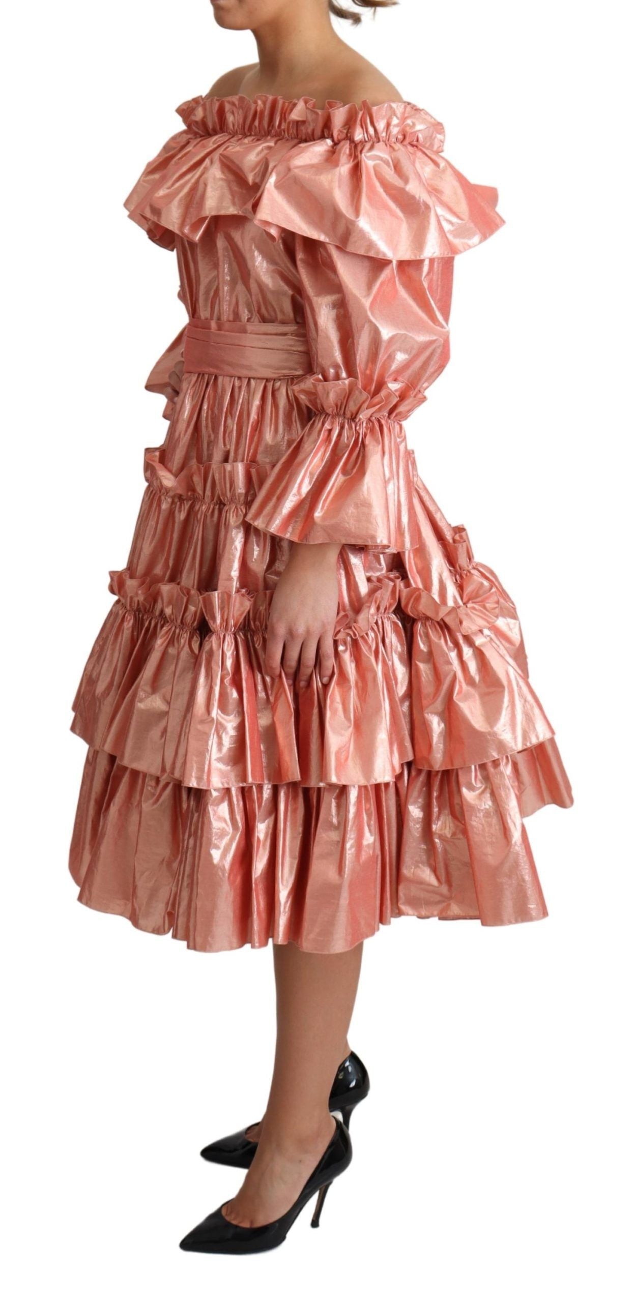 Dolce & Gabbana Pink Ruffled Dress Silk Cotton Gown Dress Dolce & Gabbana