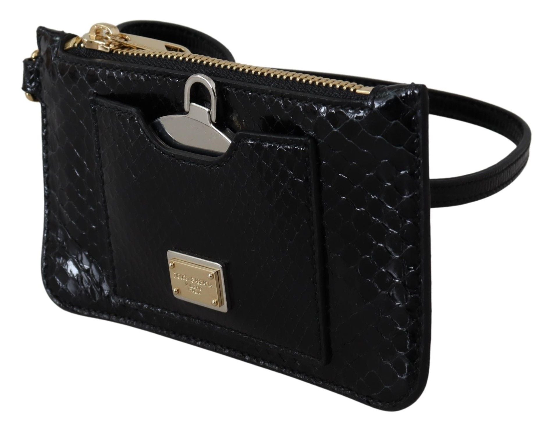 Dolce & Gabbana Black Leather Coin Purse Wristlet Mirror Agnese Wallet Dolce & Gabbana