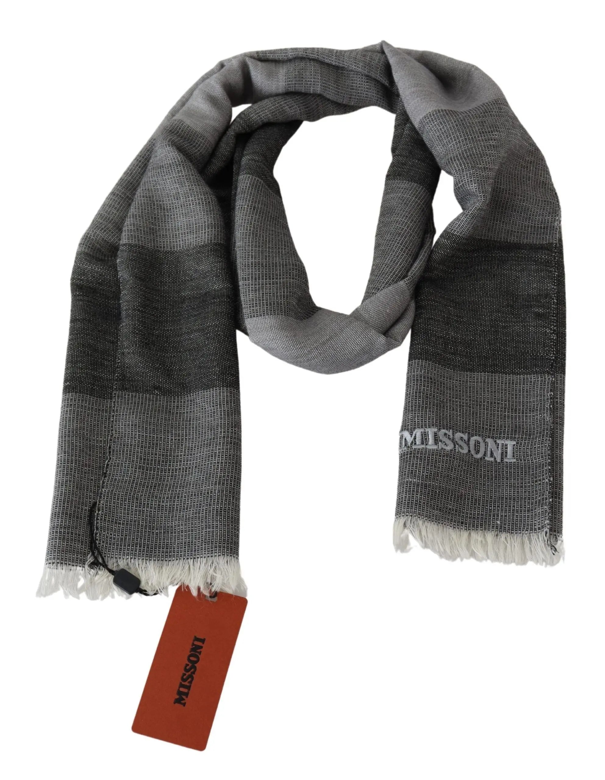 Missoni Gray Striped Wool Unisex Neck Wrap Fringes Scarf Missoni