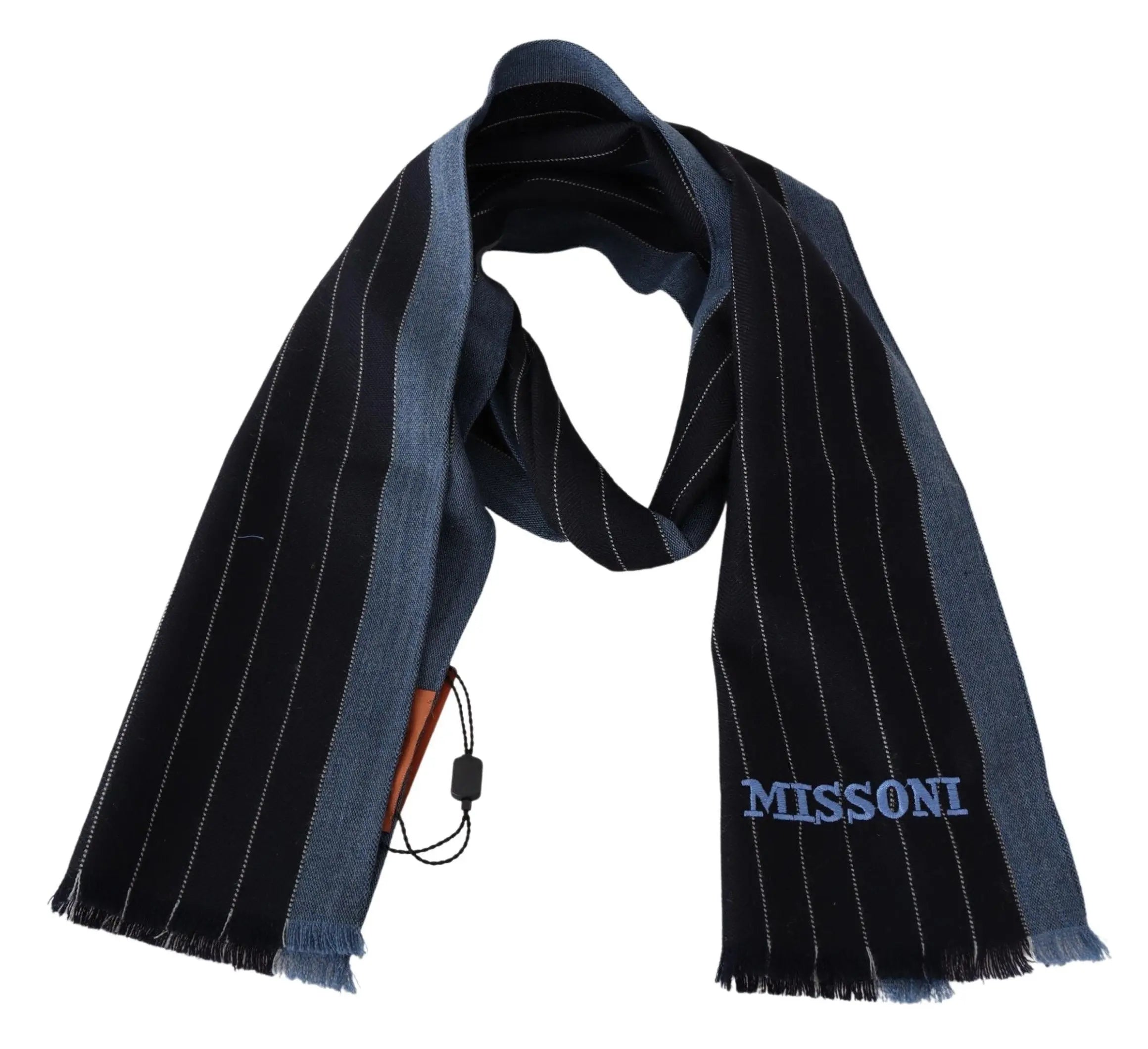 Missoni Black Blue Striped Wool Unisex Wrap scarf Missoni