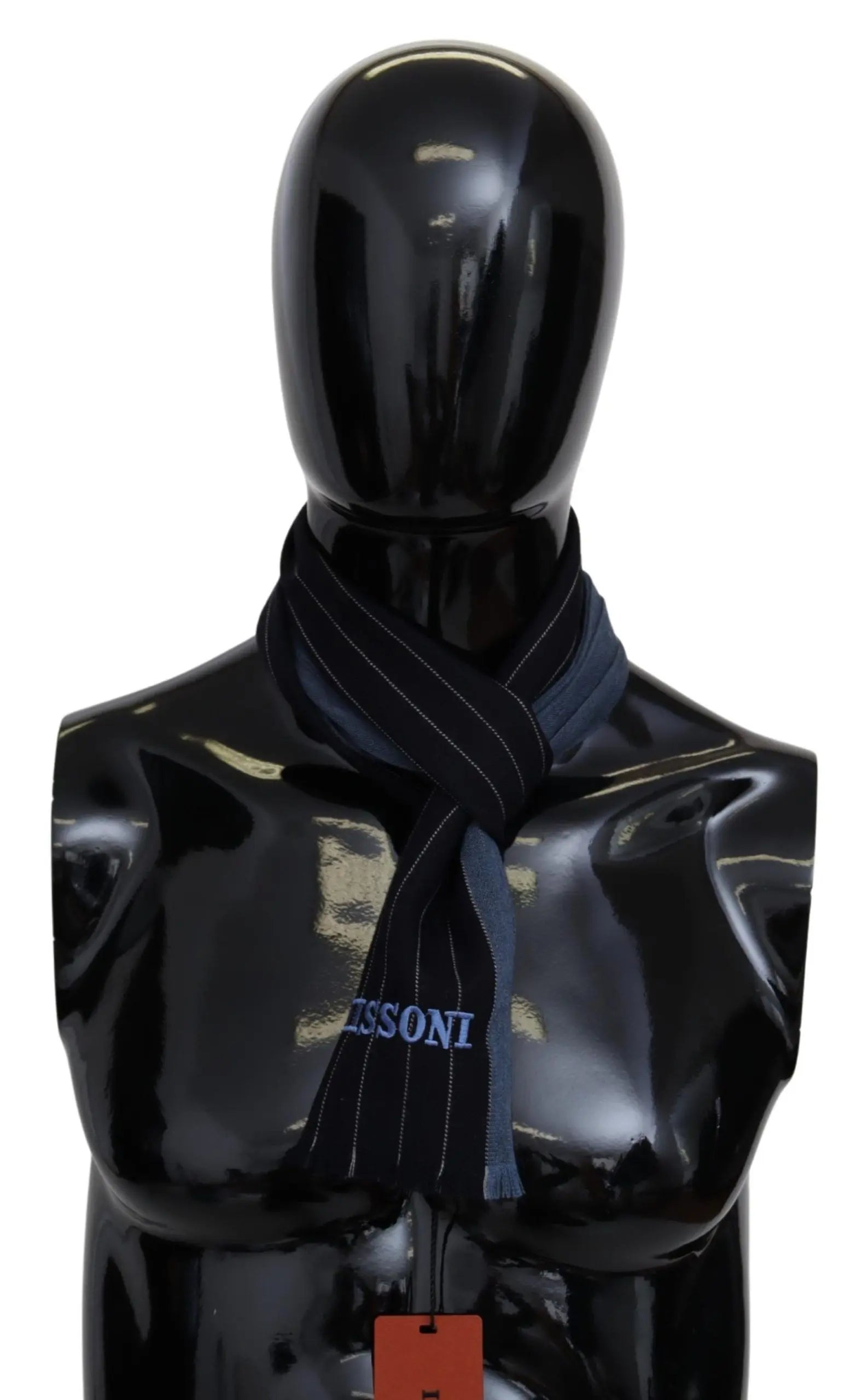 Missoni Black Blue Striped Wool Unisex Wrap scarf Missoni