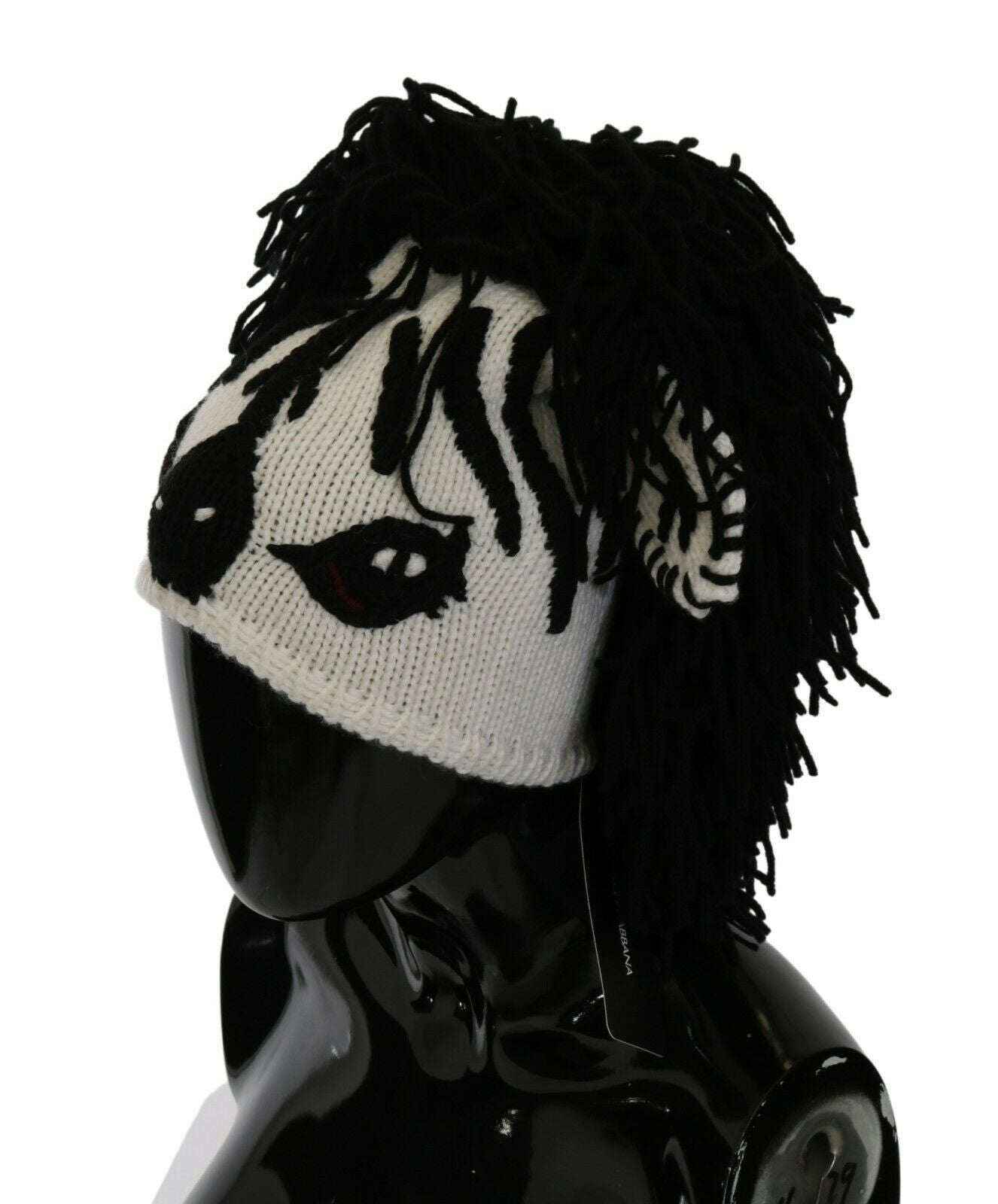 Dolce & Gabbana Black White Knitted Cashmere Animal Design Hat Dolce & Gabbana