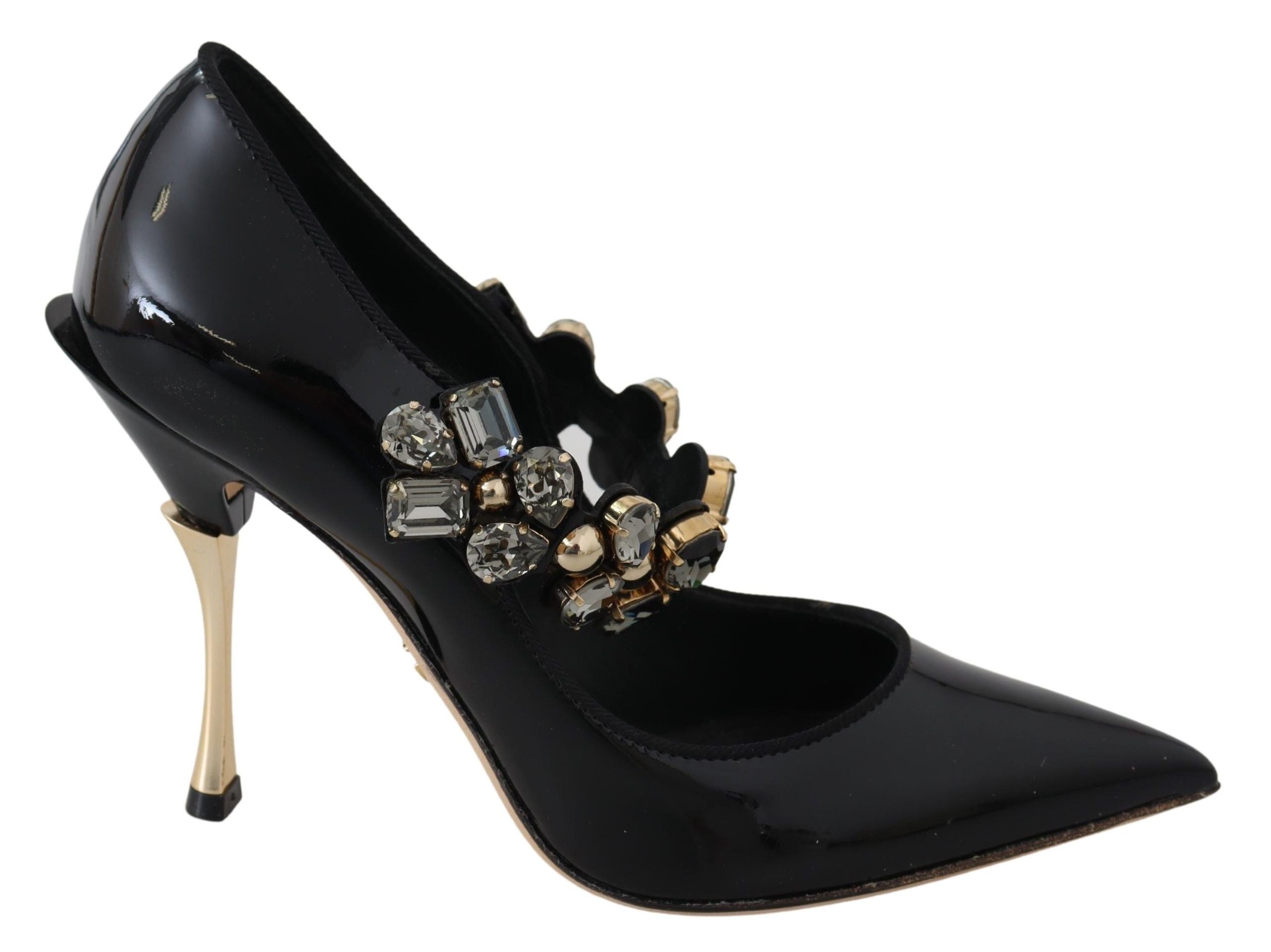 Dolce & Gabbana Black Leather Crystal Shoes Mary Jane Pumps Dolce & Gabbana