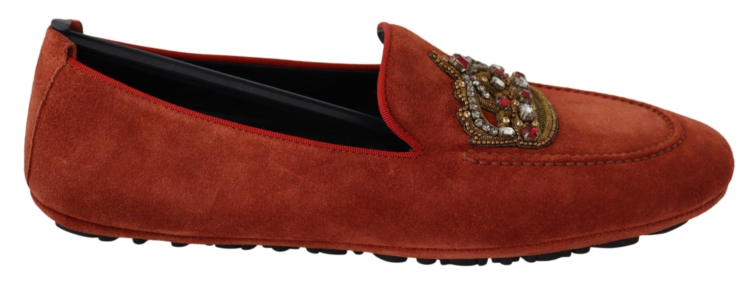 Dolce & Gabbana Orange Leather Crystal Crown  Loafers Shoes Dolce & Gabbana